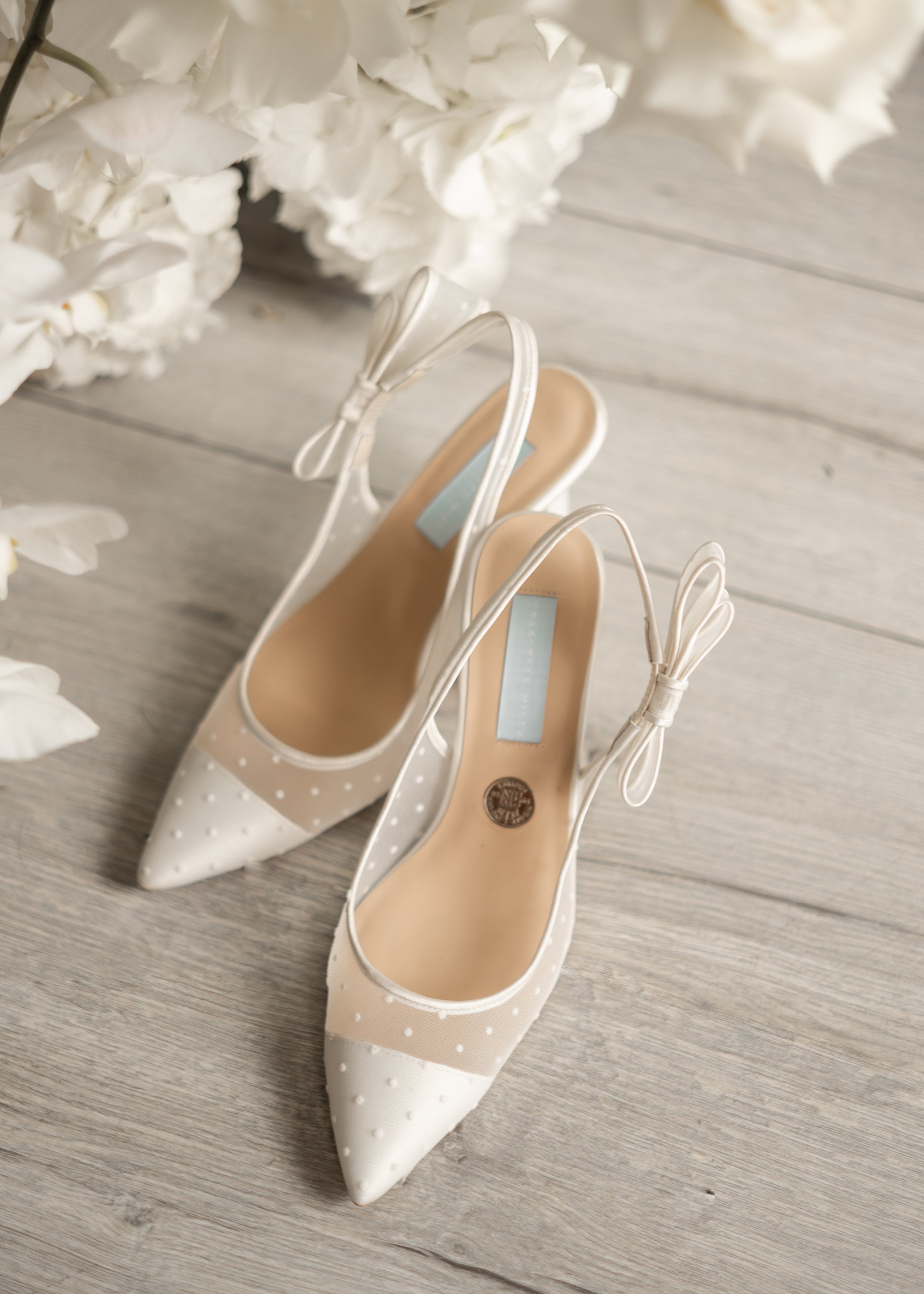 Taylor - Bow Slingback Pointed Toe Bridal Heels - Ivory - Size 7 Only