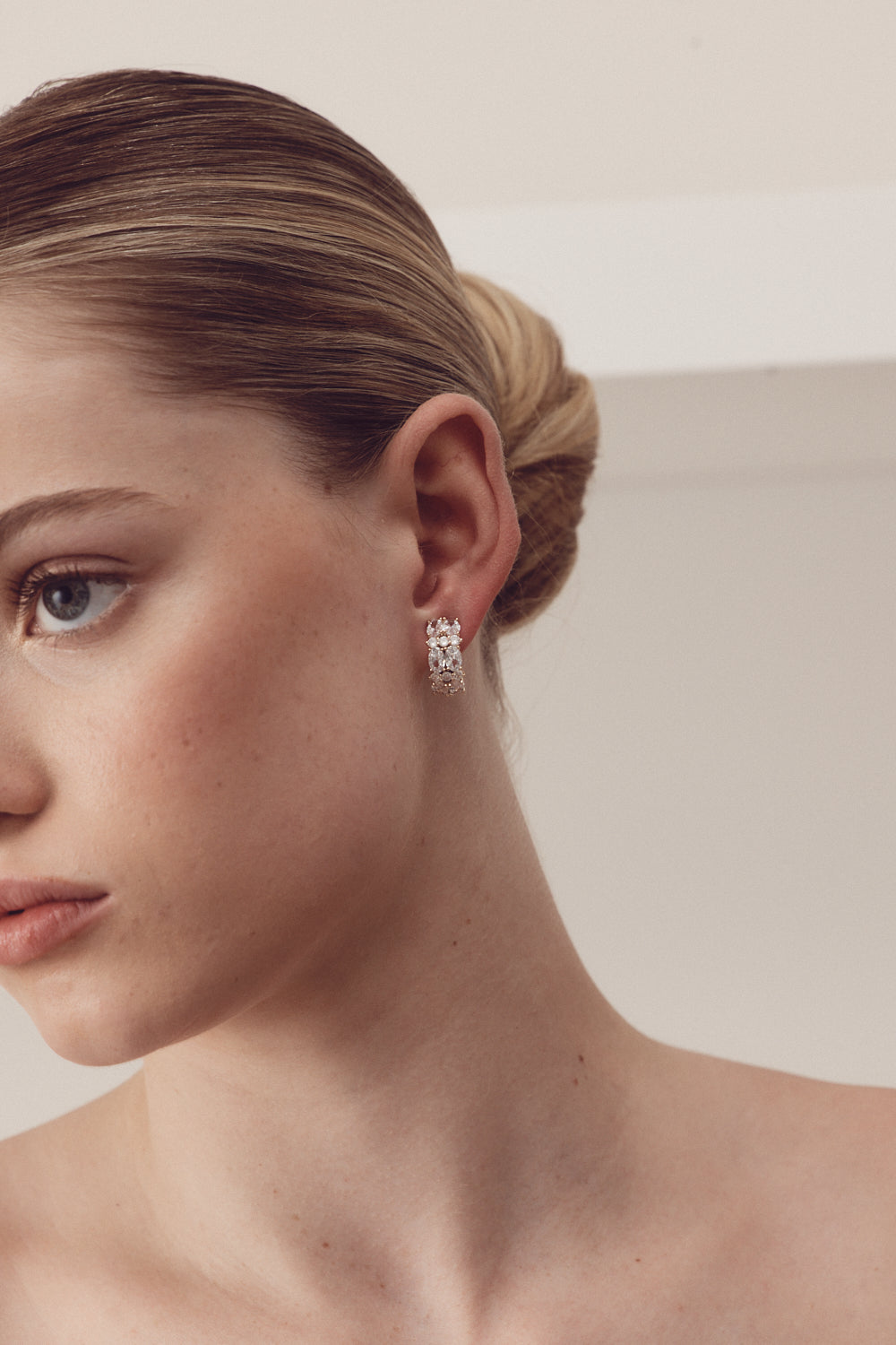 Erin - Crystal Bridal Clip On Hoops Earrings - Gold