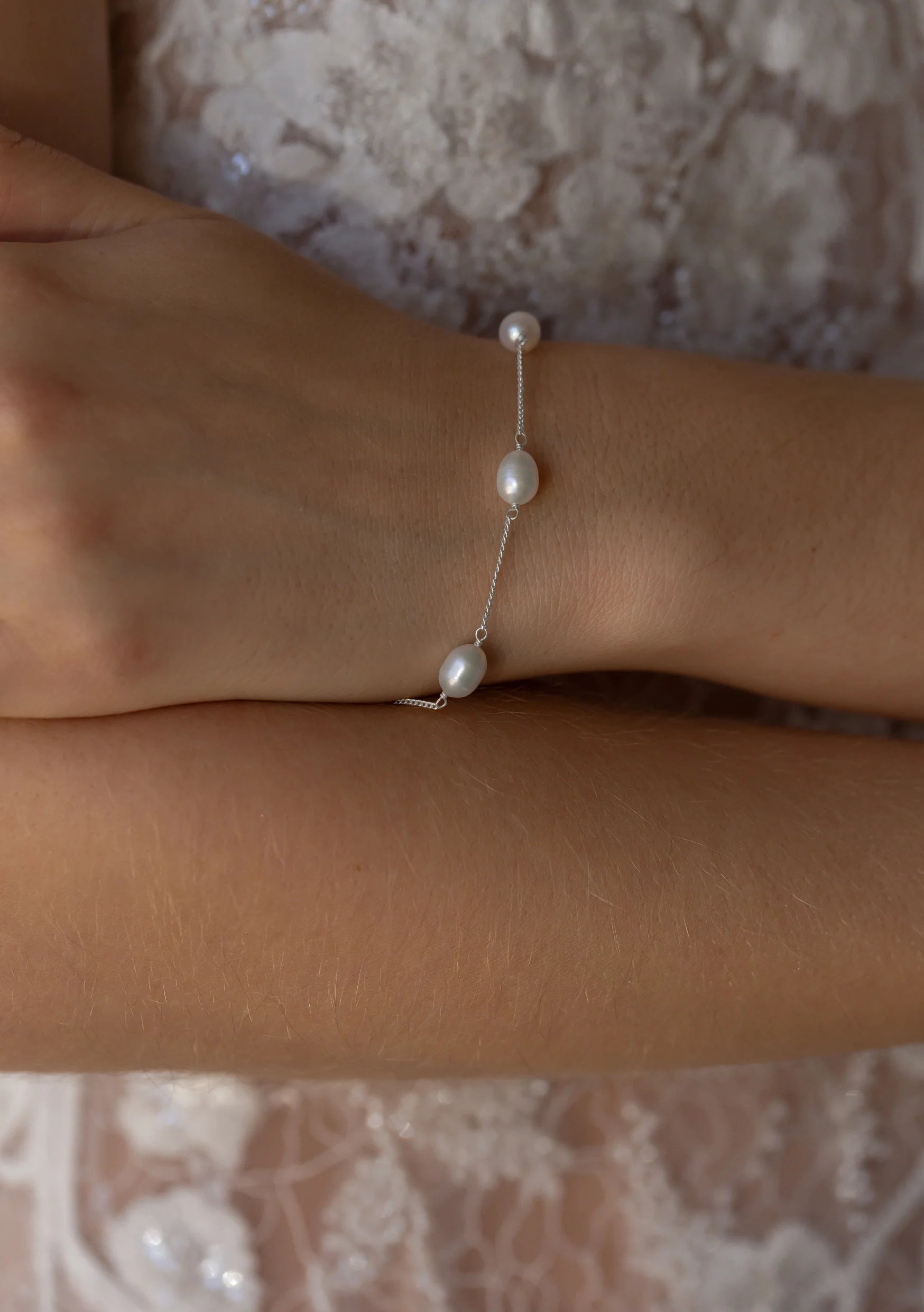 Buy Lola Knight - Faith Pearl Bridal Bracelet - Silver online | The White Collection Australia