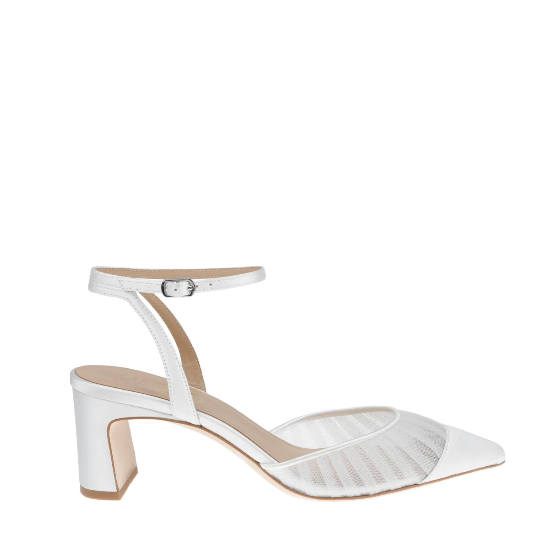 Farah - Tulle & Satin Pointed Toe Low Block Heel - Soft White