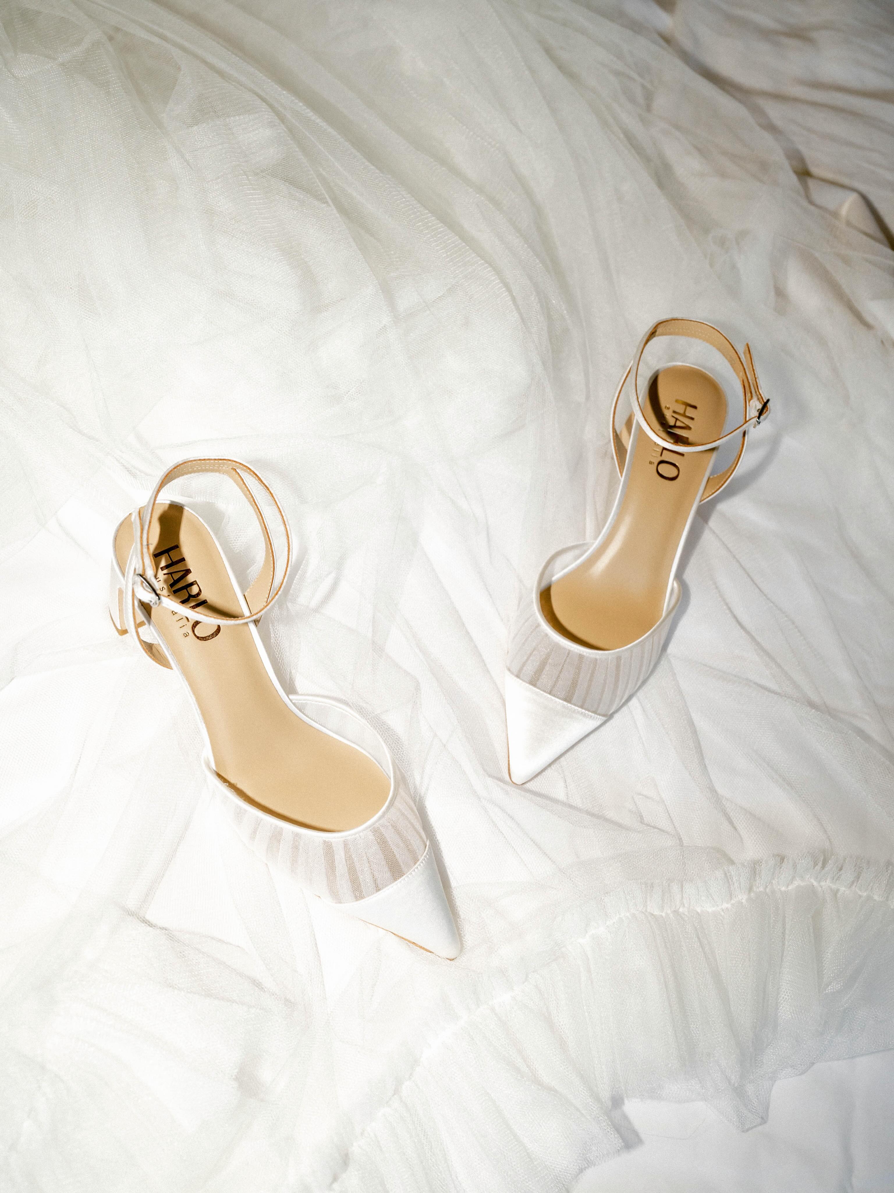 Farah - Tulle & Satin Pointed Toe Low Block Heel - Soft White