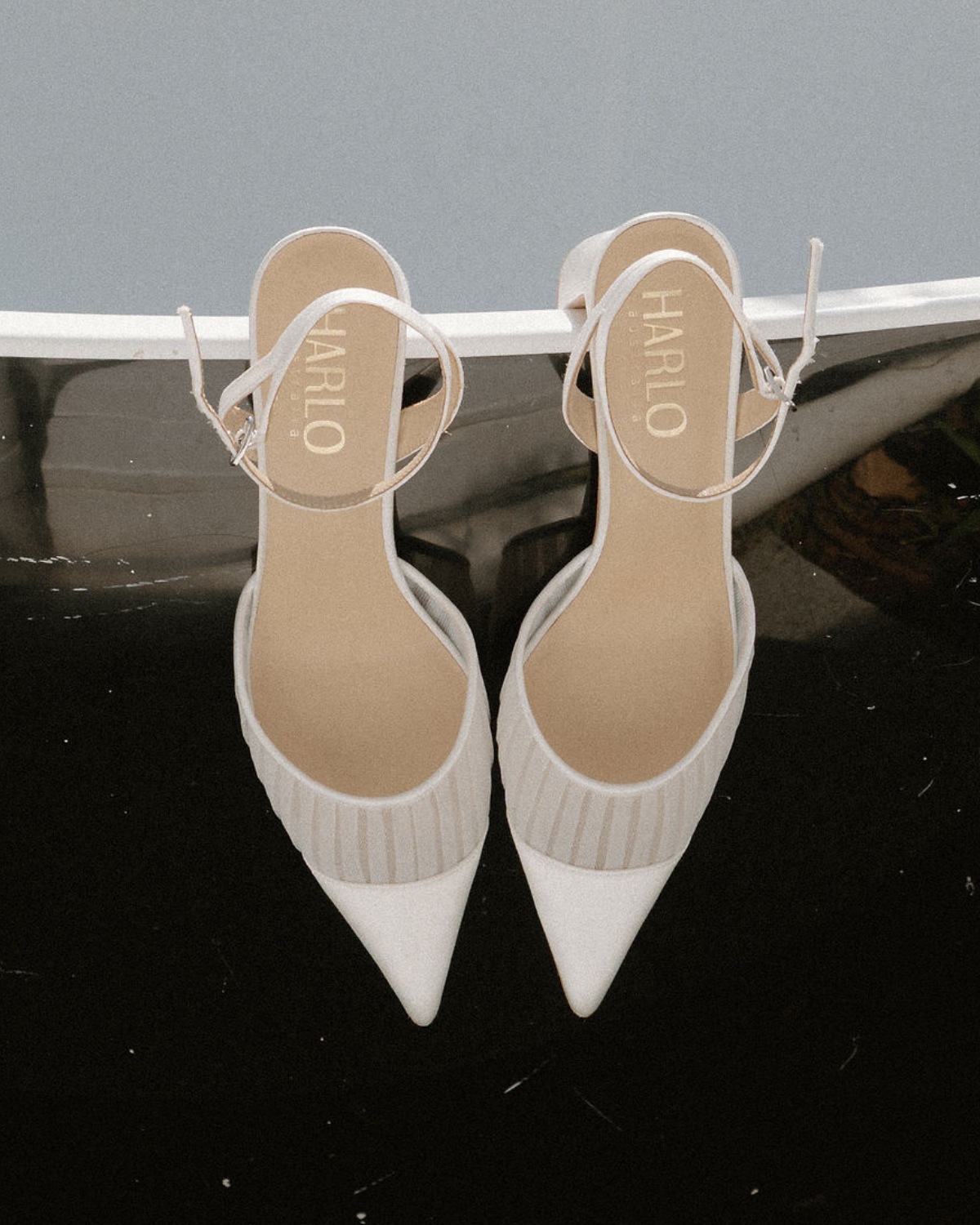 Farah - Tulle & Satin Pointed Toe Low Block Heel - Soft White