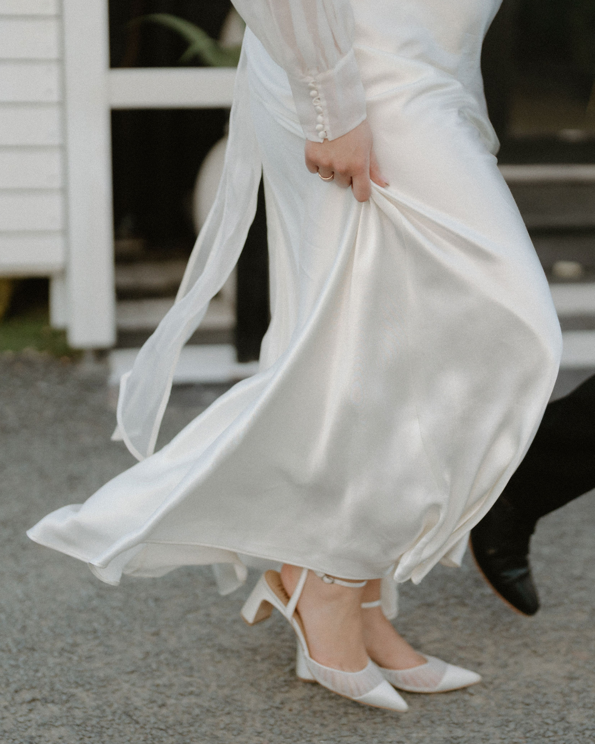 Farah - Tulle & Satin Pointed Toe Low Block Heel - Soft White