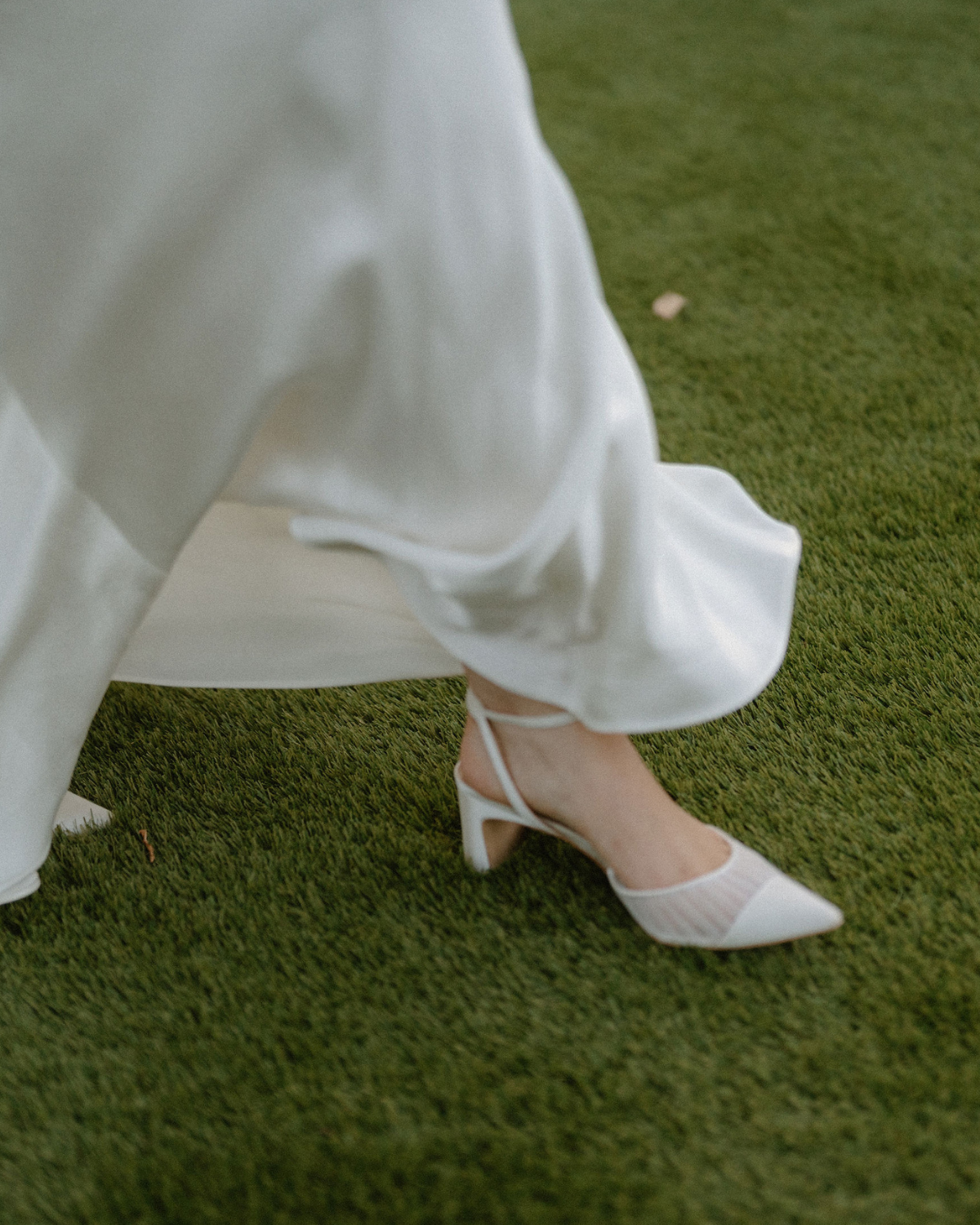 Farah - Tulle & Satin Pointed Toe Low Block Heel - Soft White
