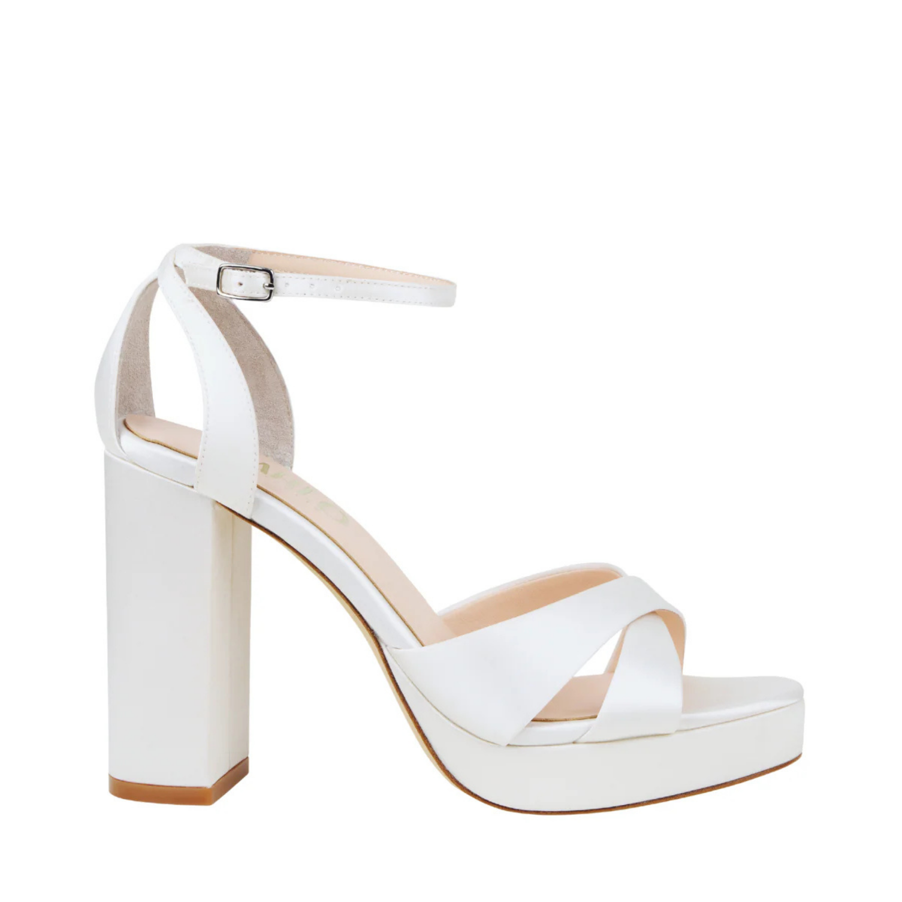 Fern - Cross Over Block Heel Platform - Ivory Silk Satin