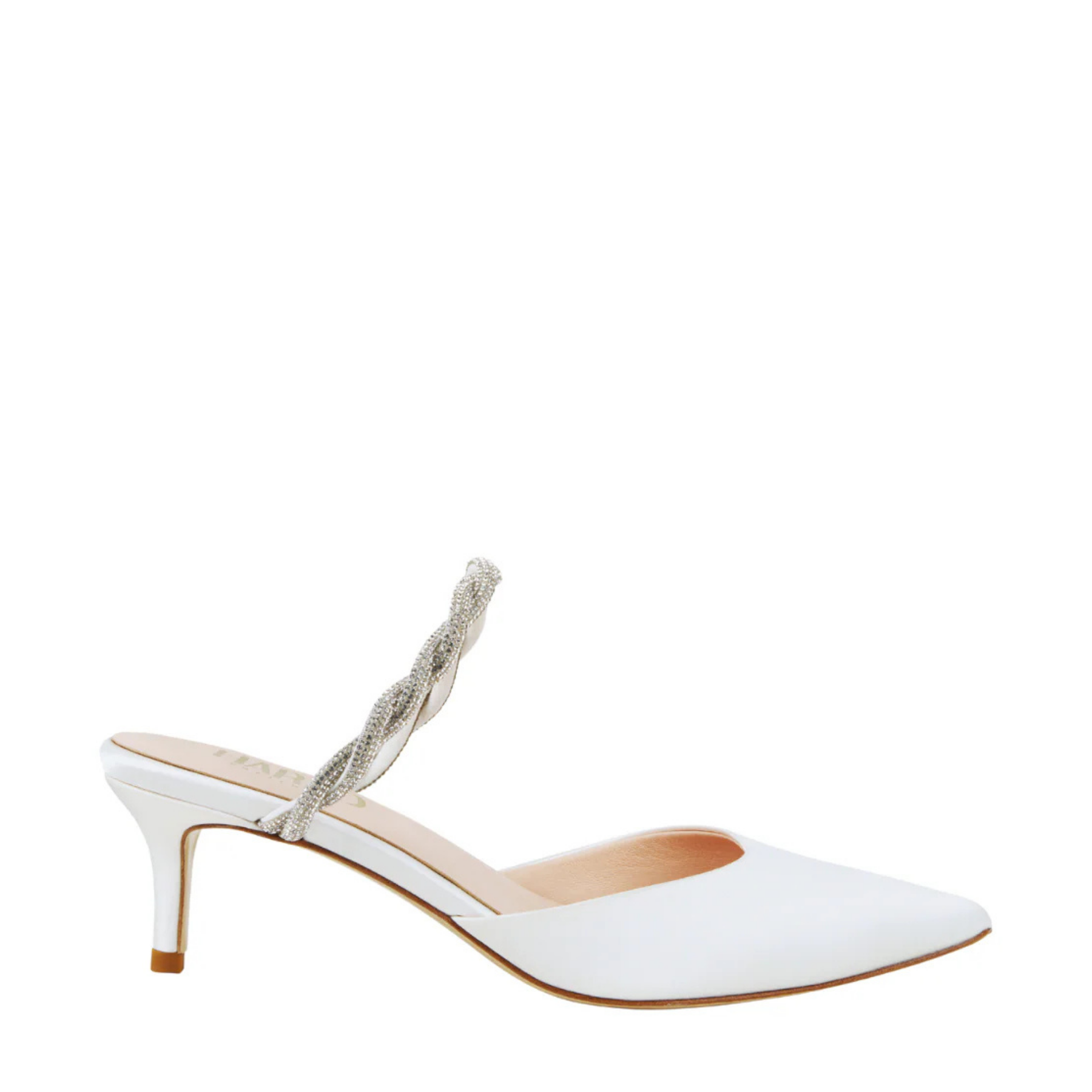 Frankie - Pointed Toe Mule with Braided Crystal Strap - Ivory Silk Satin