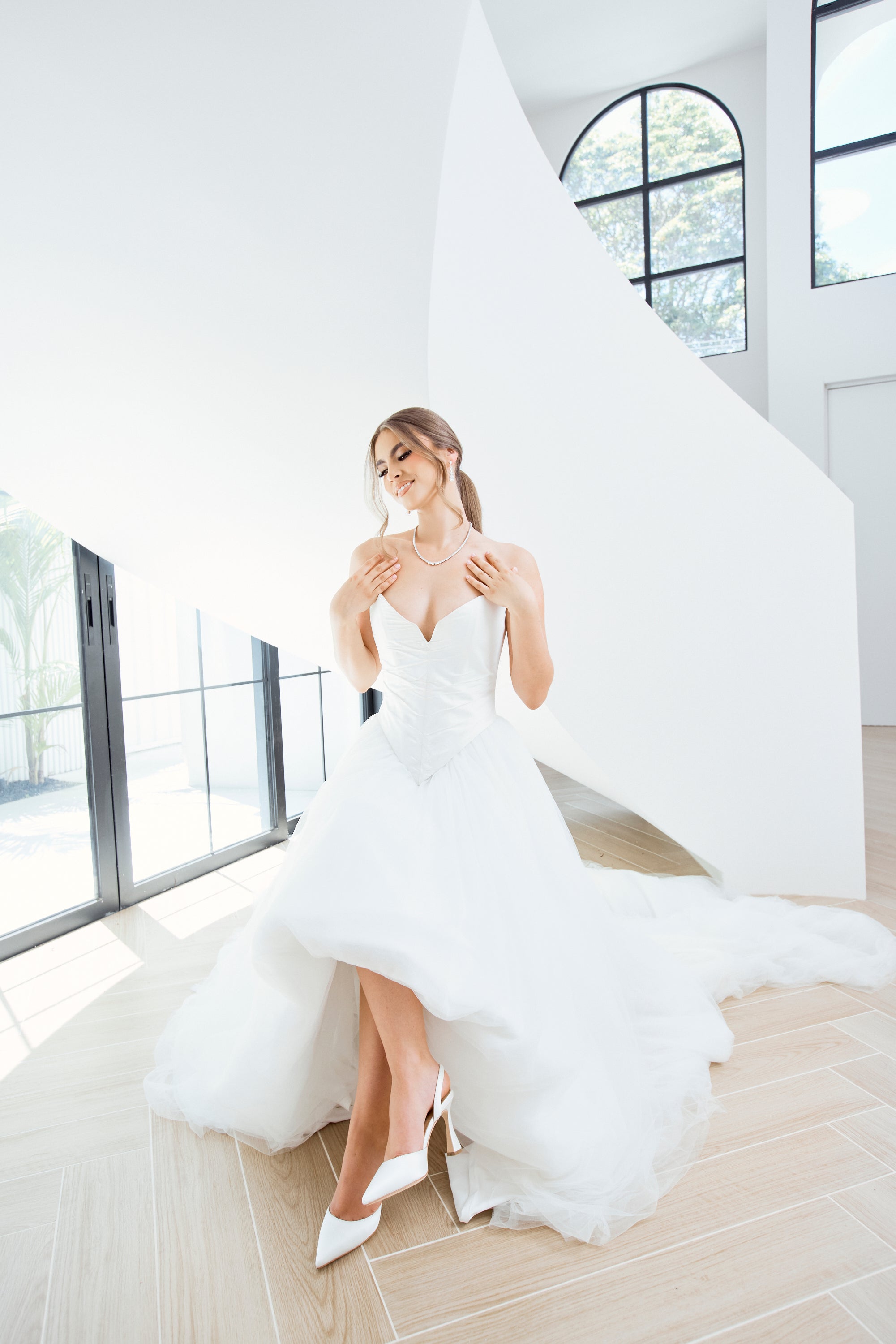 Gigi - Satin Bridal Slingback FLuted Heels - Soft White