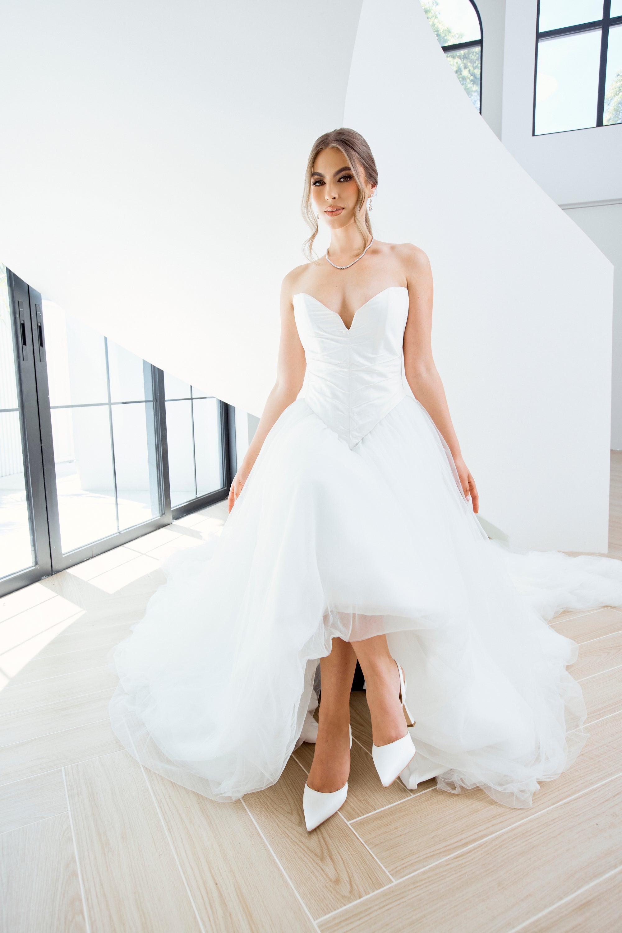 Gigi - Satin Bridal Slingback FLuted Heels - Soft White