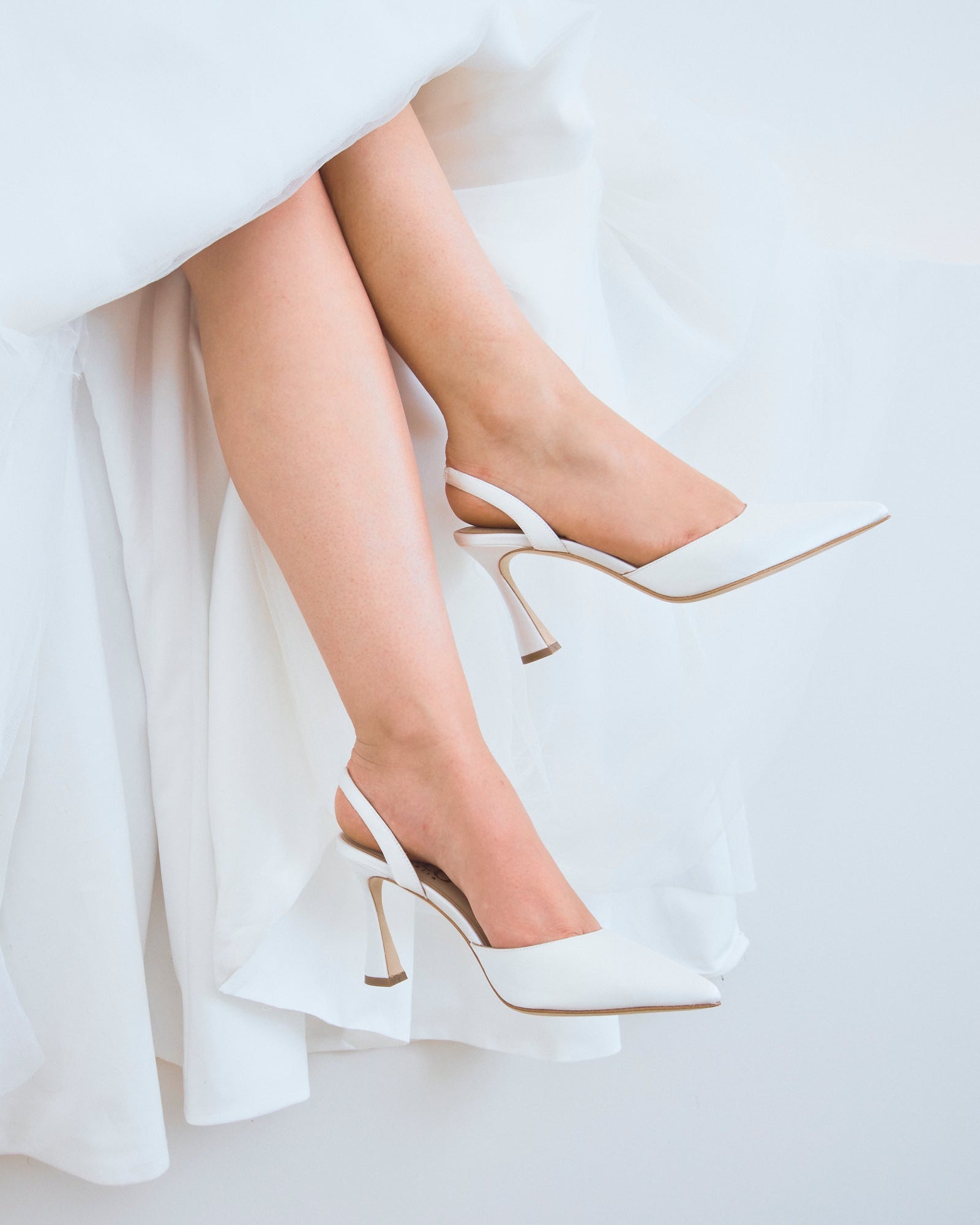 Gigi - Satin Bridal Slingback FLuted Heels - Soft White