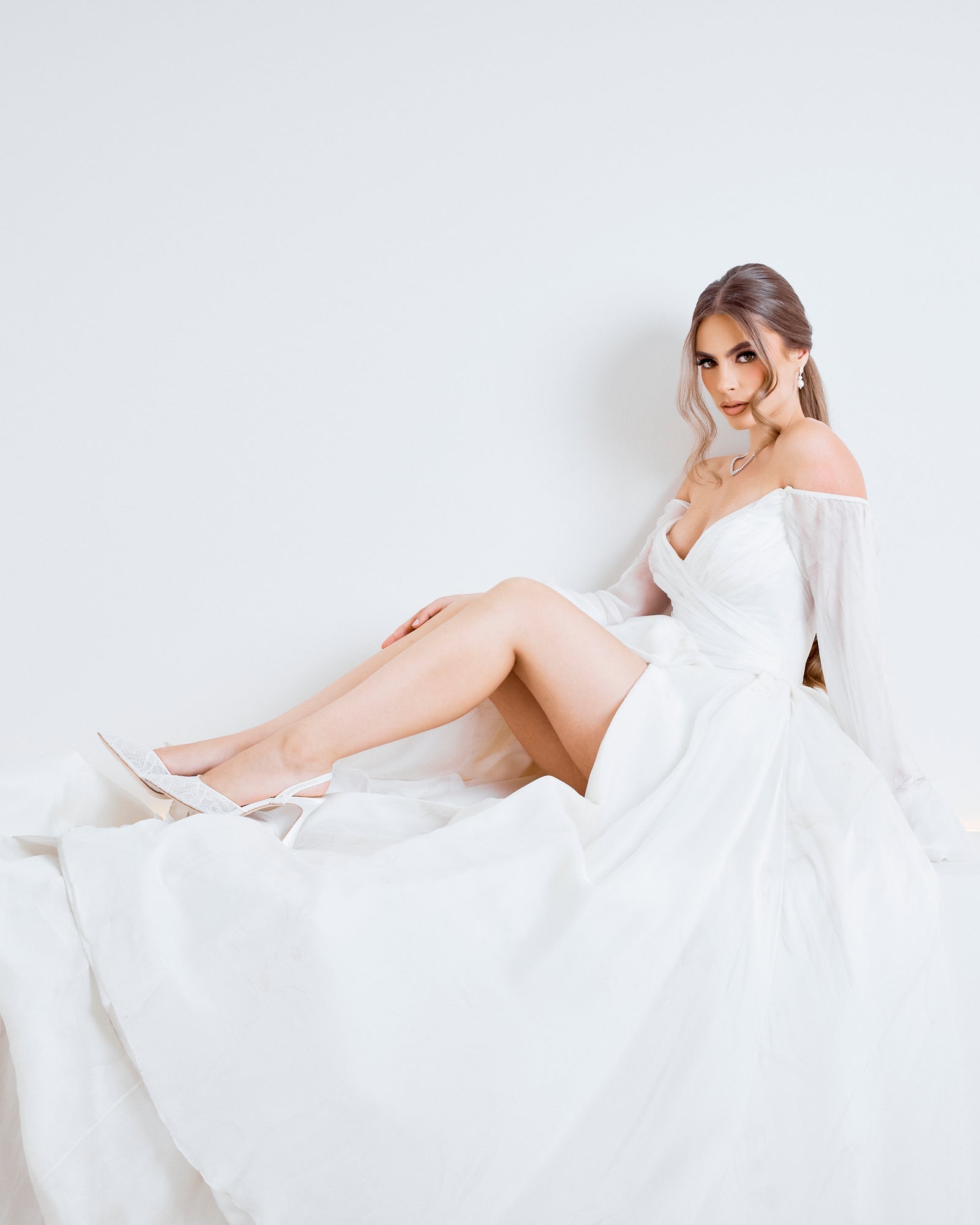 Gigi Lace - Bridal Slingback Fluted Heels - Soft White