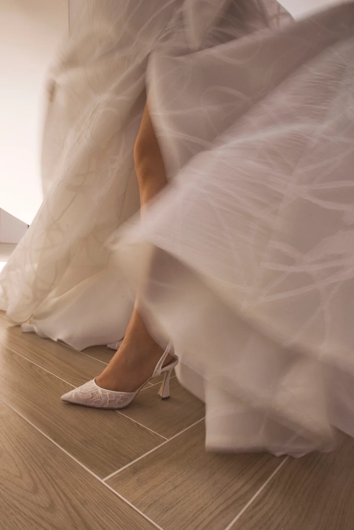 Gigi Lace - Bridal Slingback Fluted Heels - Soft White