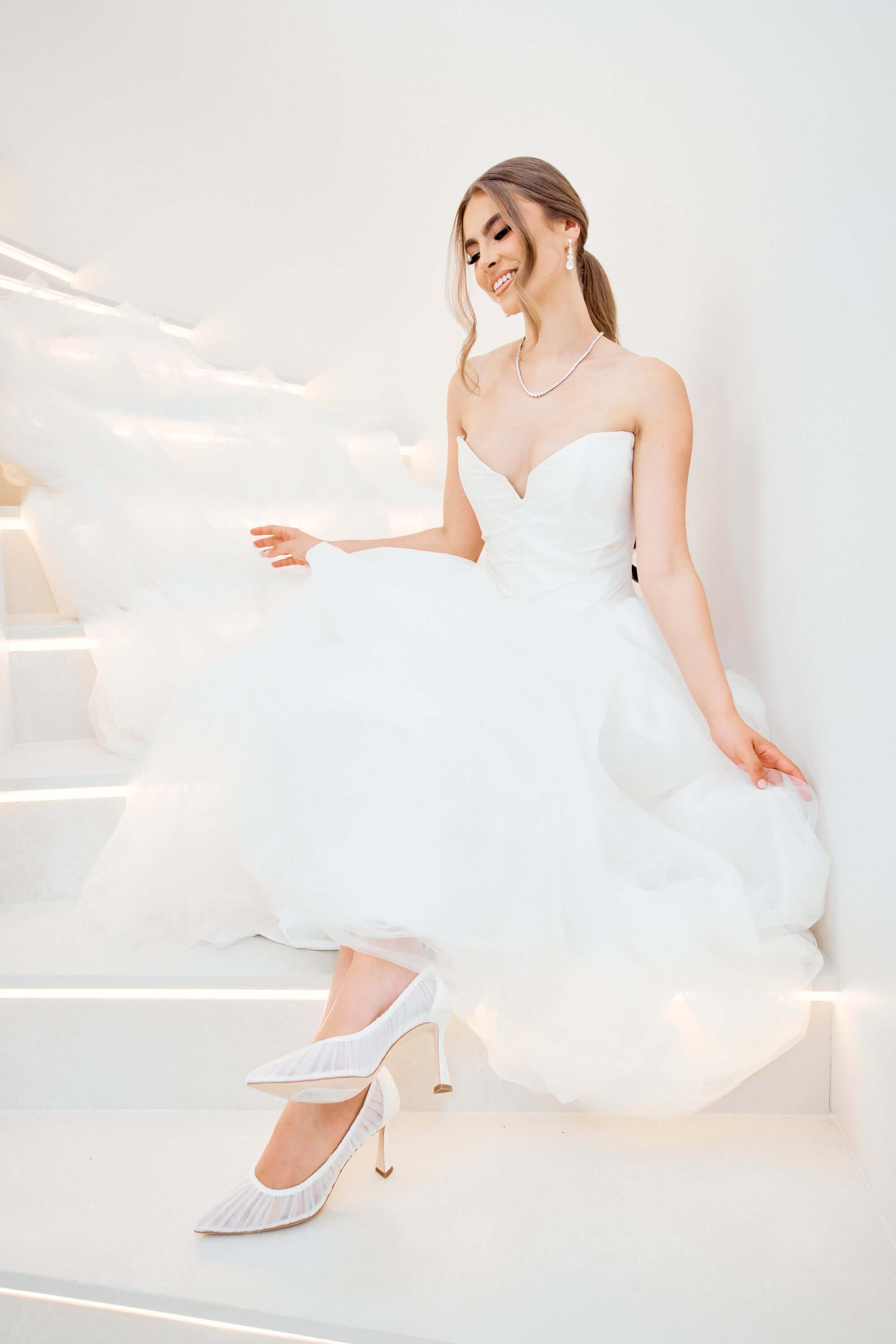 Buy Glinda - Pleated Tulle Bridal Fluted Heels - Soft White online | The White Collection Australia