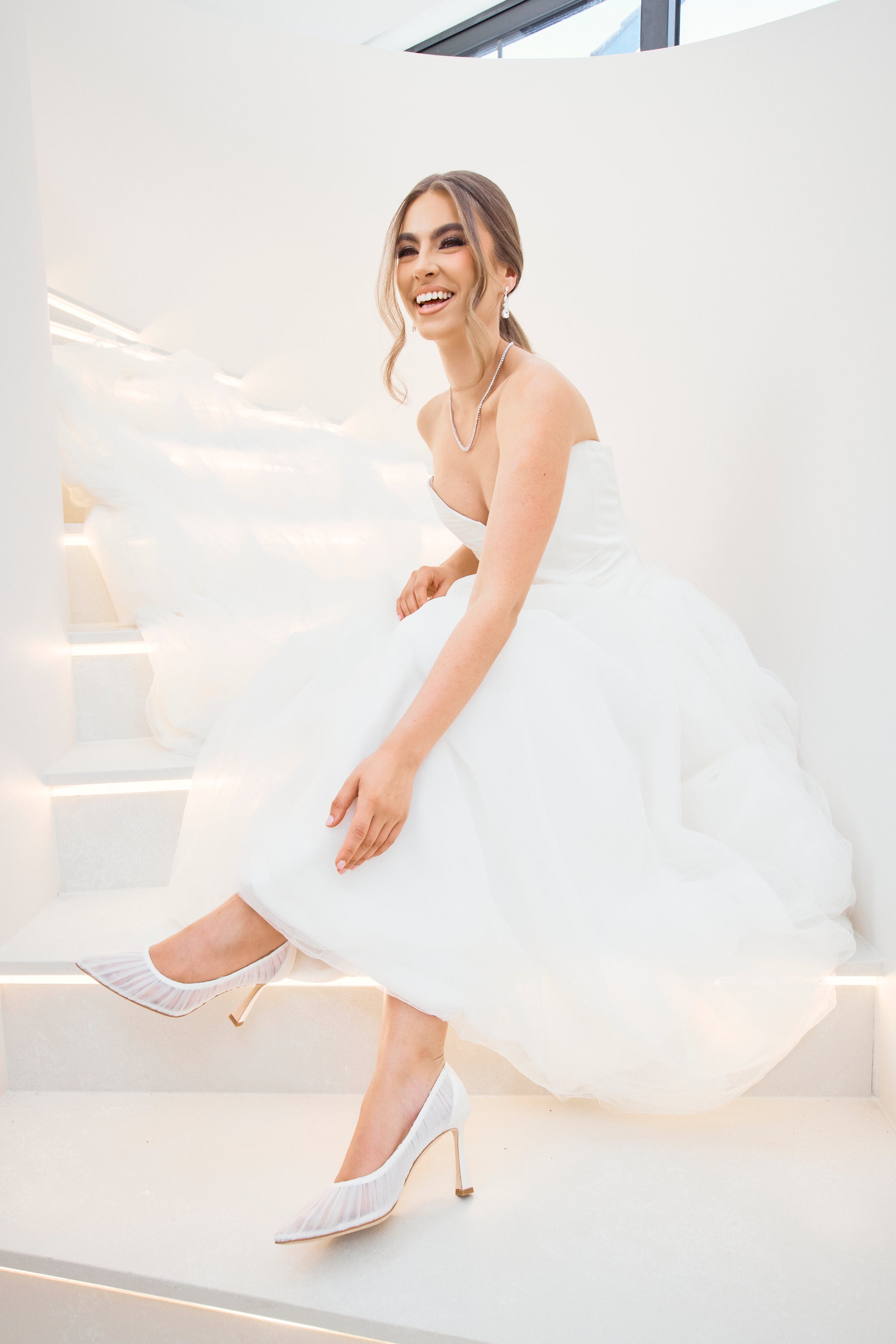 Glinda - Pleated Tulle Bridal Fluted Heels - Soft White