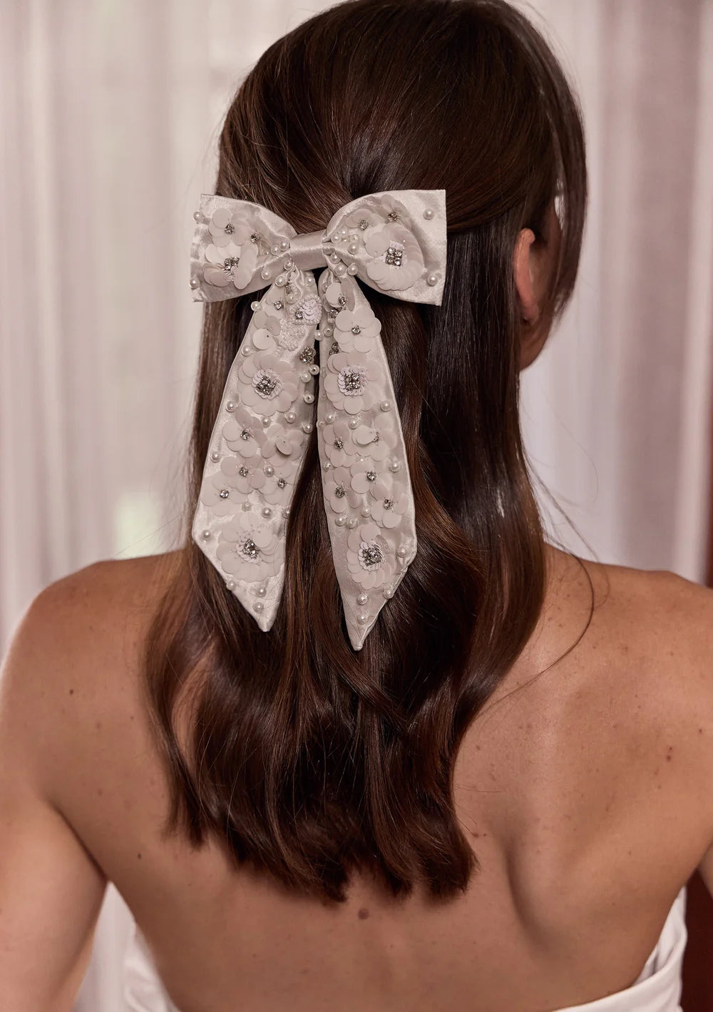 Lola Knight - Grace White Beaded Bridal Hair Bow