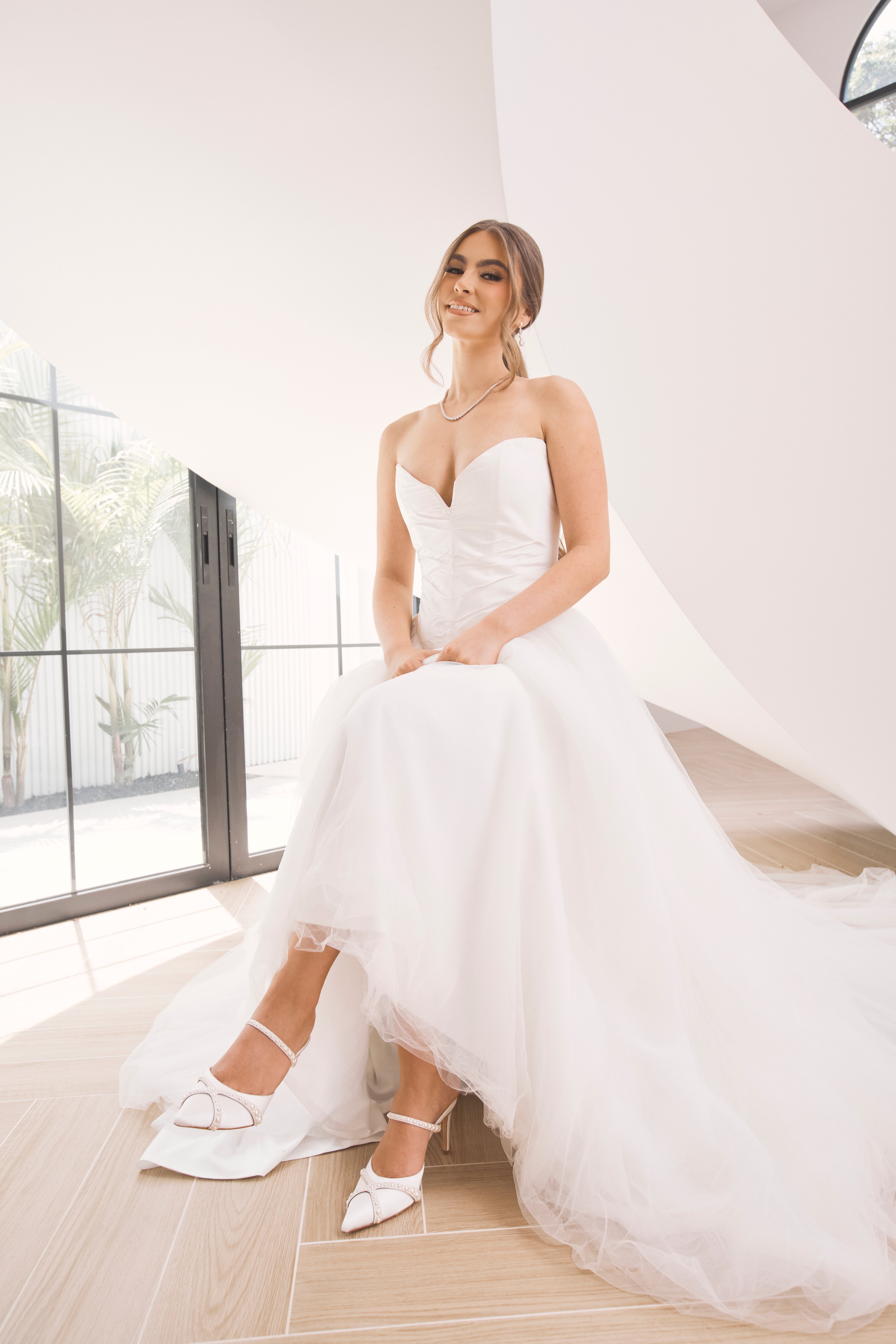 Grace - Pearl Embellished Stiletto Mule Heels - Soft White