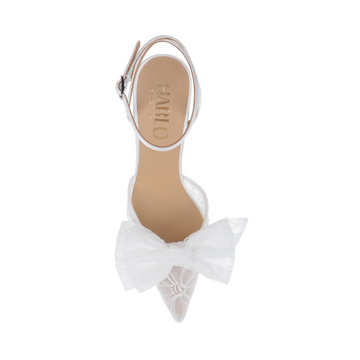 Buy Hannah - Oversized Lace bow Pointed Toe Ankle Strap Pumps - Soft White online | The White Collection Australia