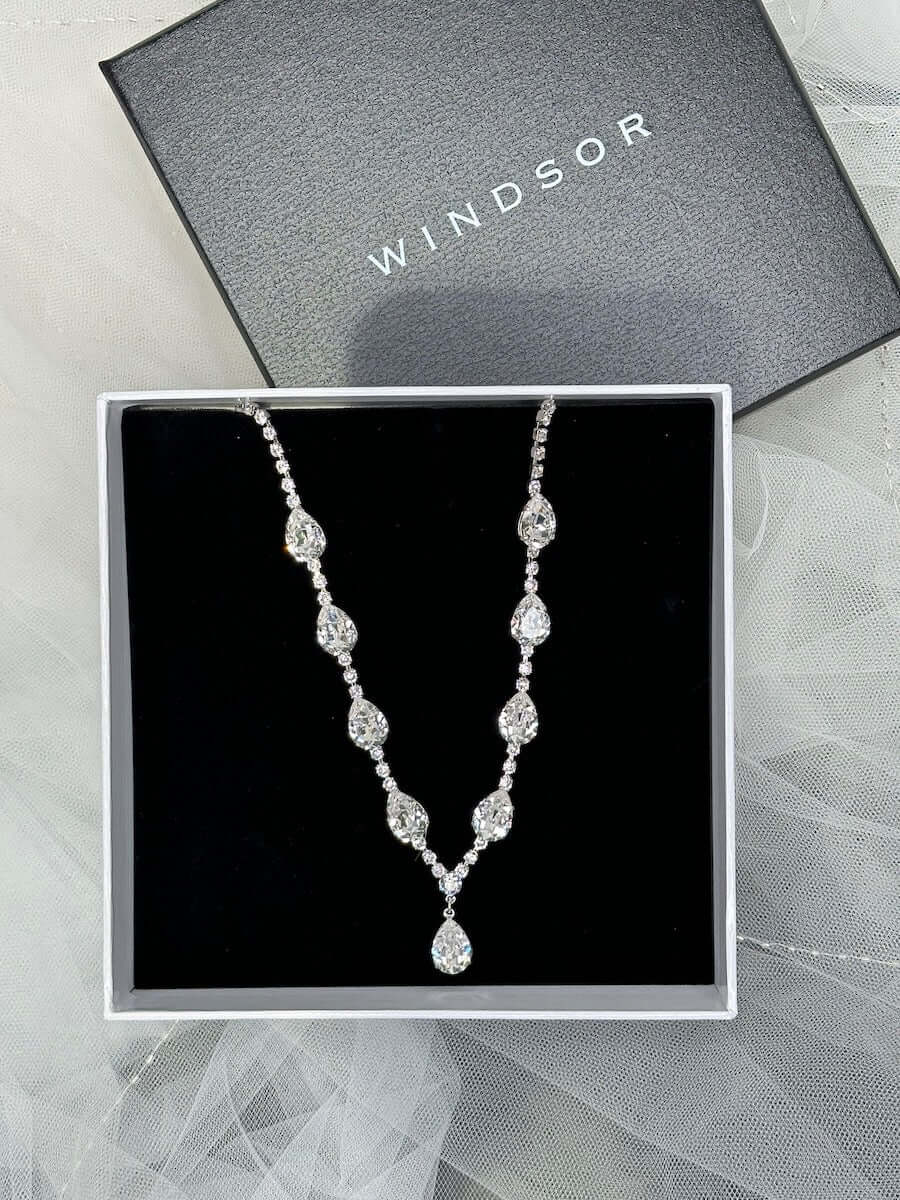 Buy Anastasia - Classic Pear Shaped Crystal Bridal Necklace online | The White Collection Australia