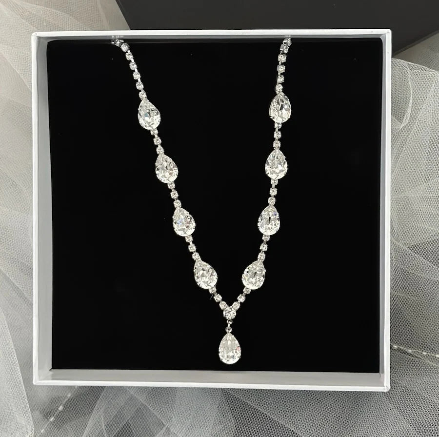 Anastasia - Classic Pear Shaped Crystal Bridal Necklace