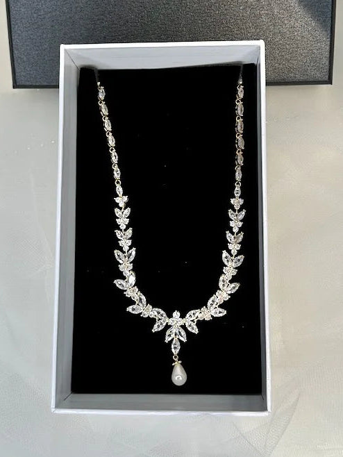 Courtney Pearl - Statement Crystal and Pearl Bridal Necklace