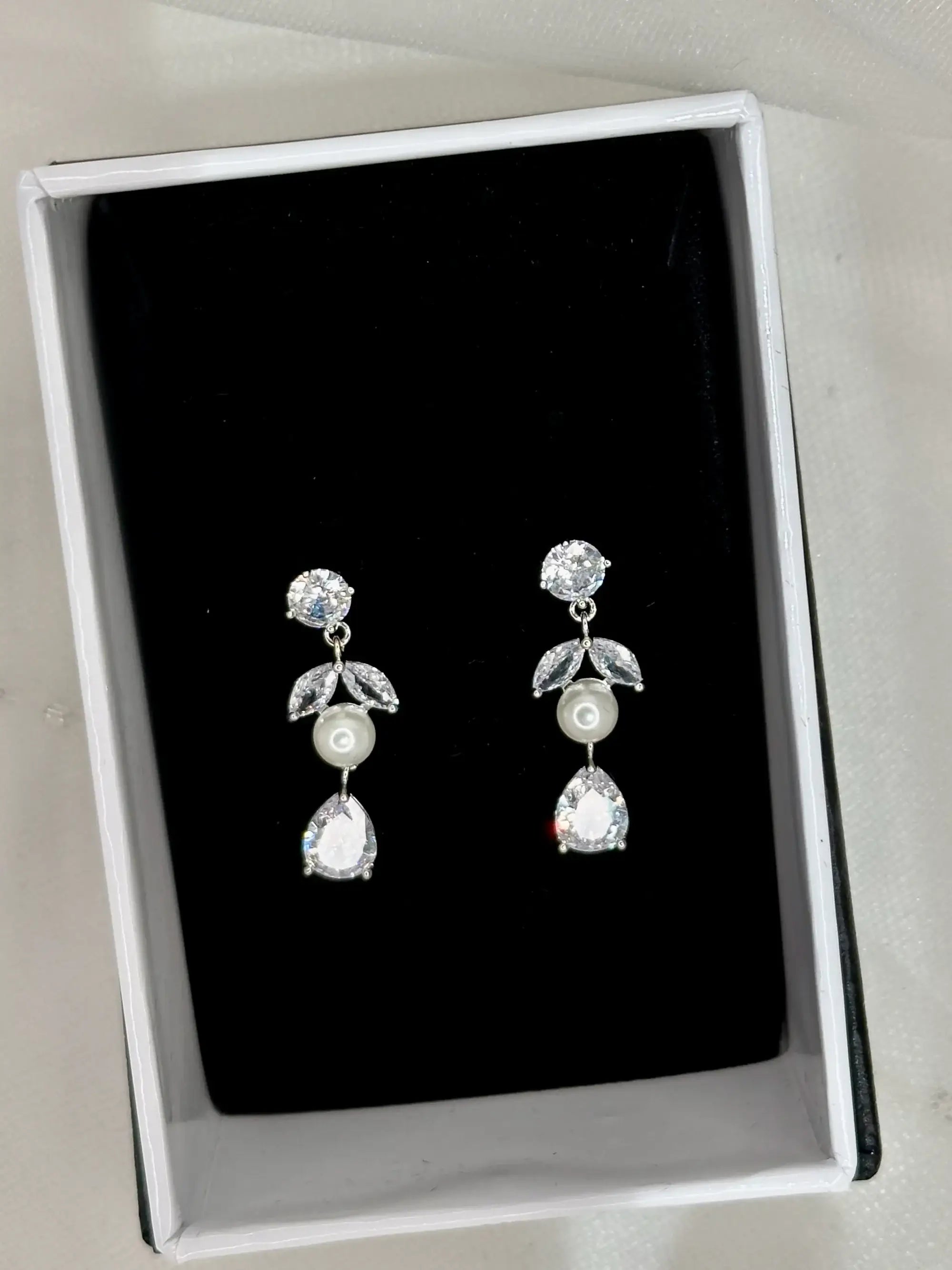 Buy Paulina - Delicate Pearl and Crystal Drop Bridal Earrings online | The White Collection Australia