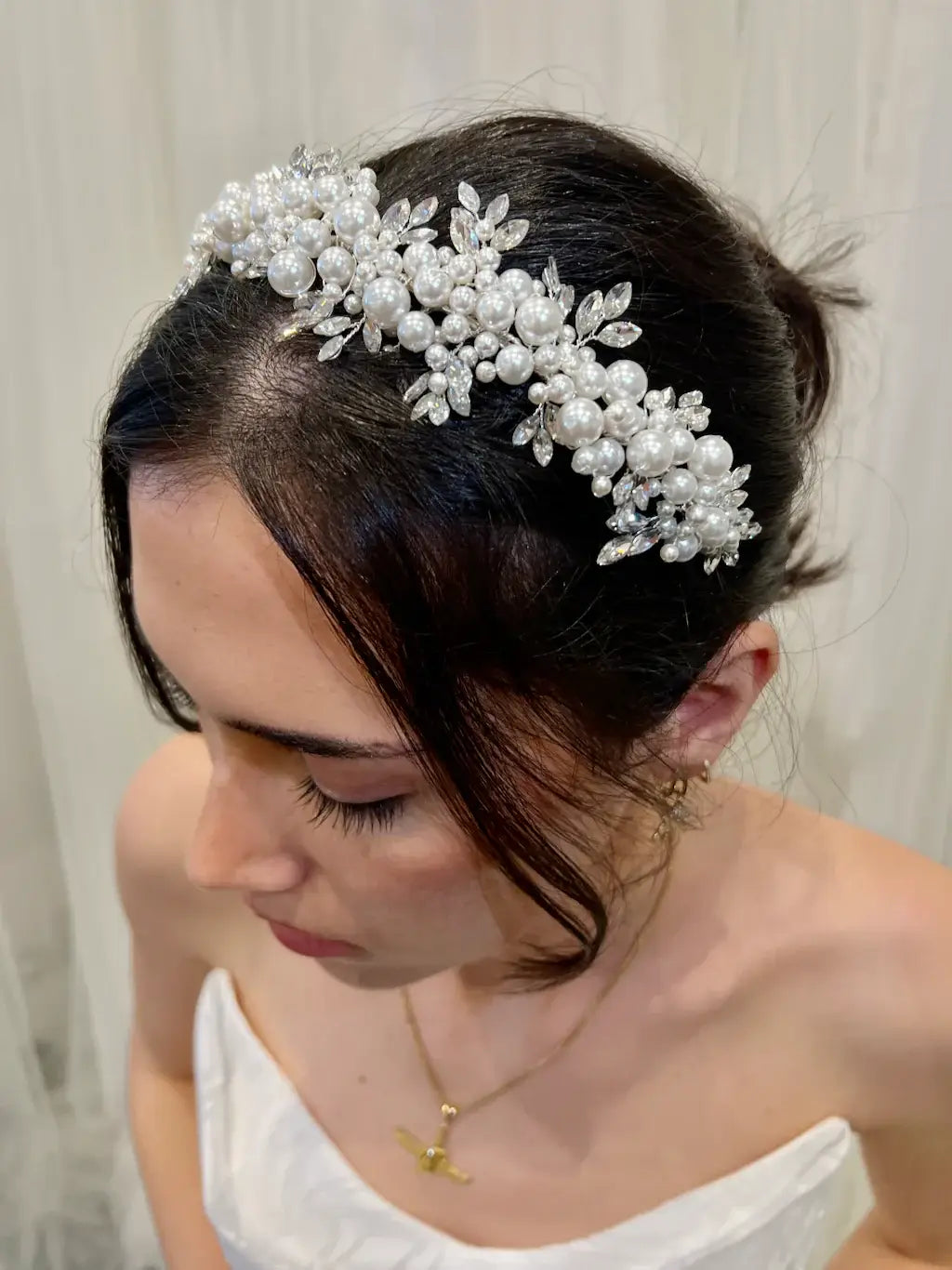 Buy Jade - Pearl & Crystal Cluster Bridal Headband online | The White Collection Australia