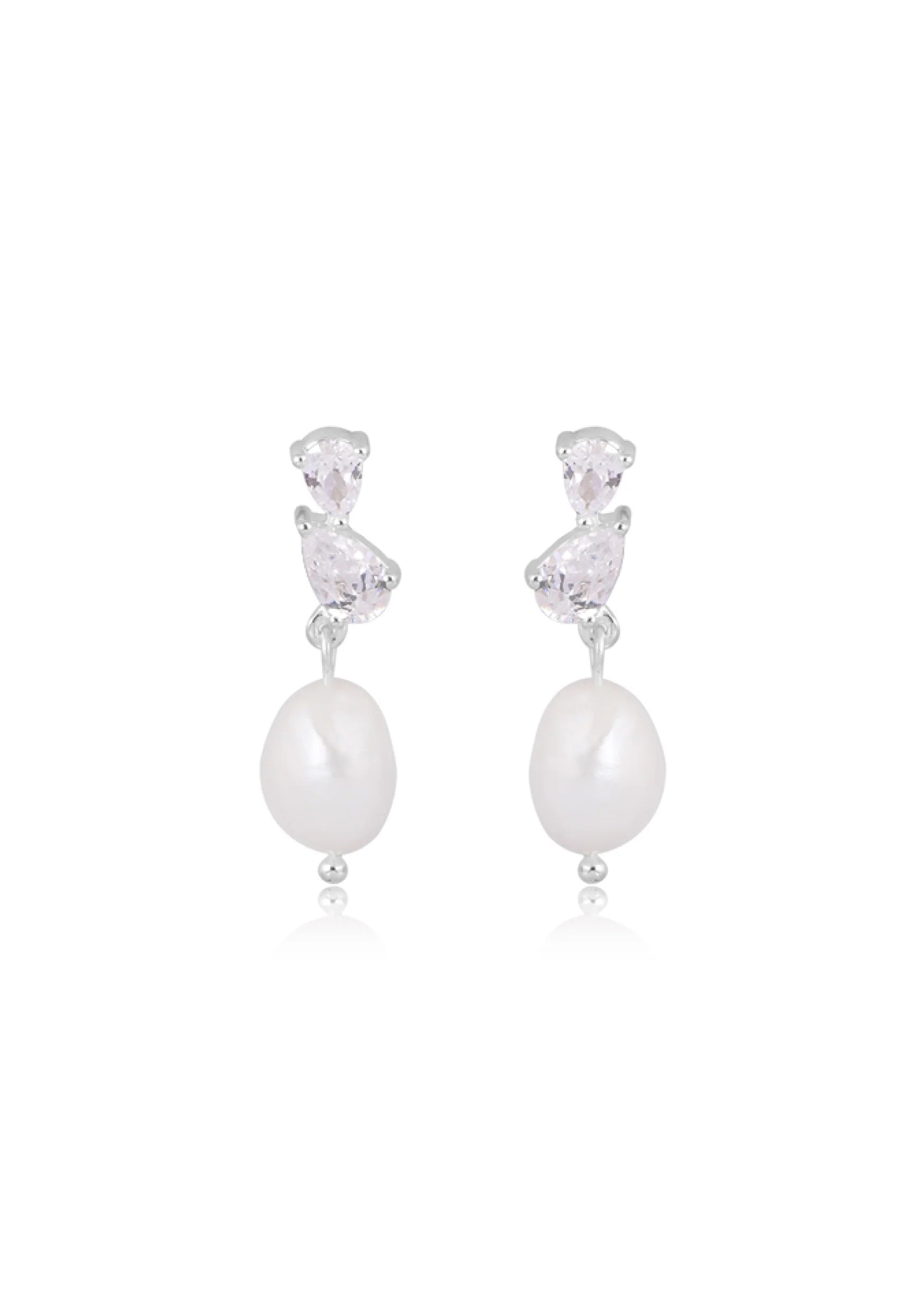 Buy Lola Knight - Ines - Pear-Shaped Crystal and Pearl Earrings - Silver online | The White Collection Australia