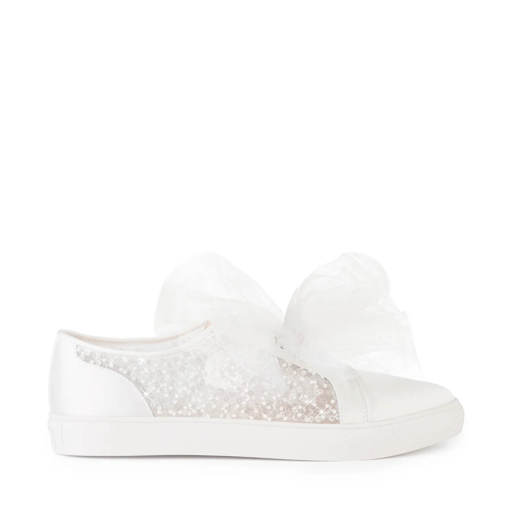 Isadora - Bridal Sneakers with Beads and Removable Tulle Bow - Ivory