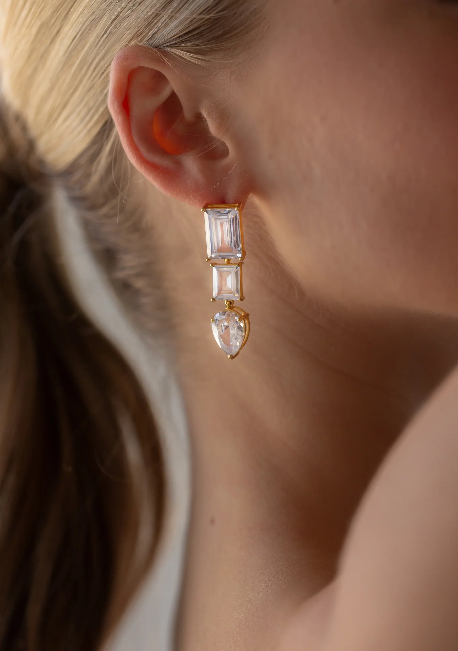 Lola Knight - Isla - Crystal Drop Bridal Earrings - Gold