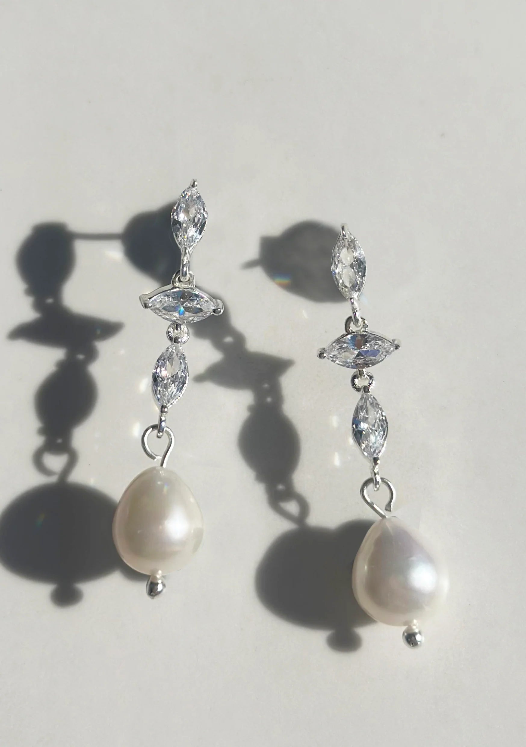 Lola Knight - Ivy - Pearl & Crystal Drop Bridal Earrings - Silver