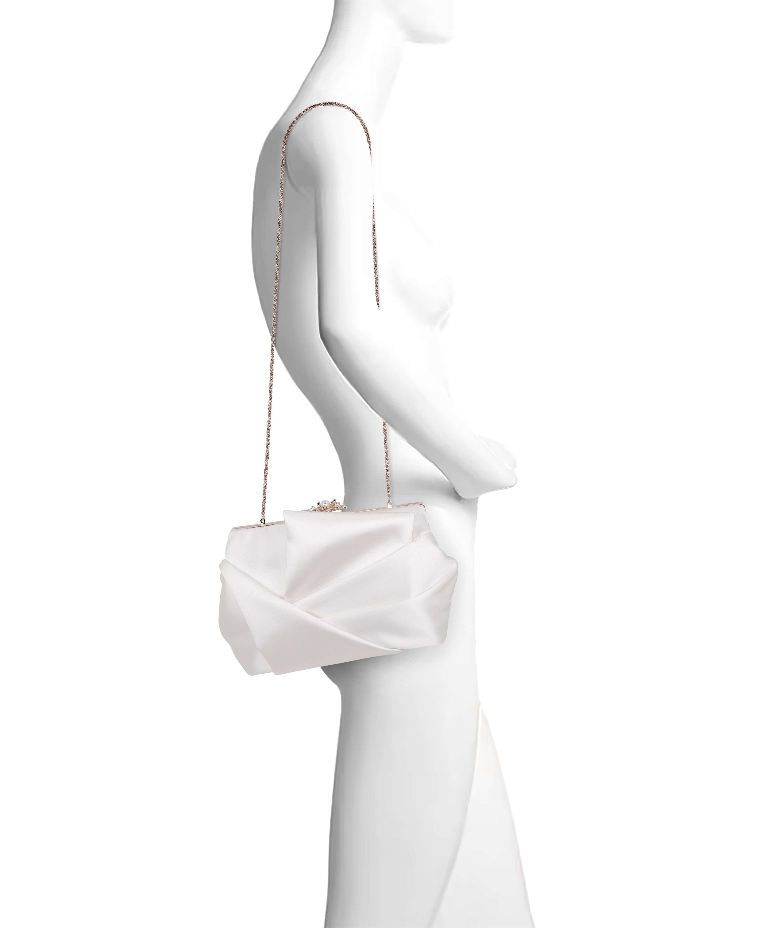 Caroline - Satin Origami Pouch Clutch - Soft White