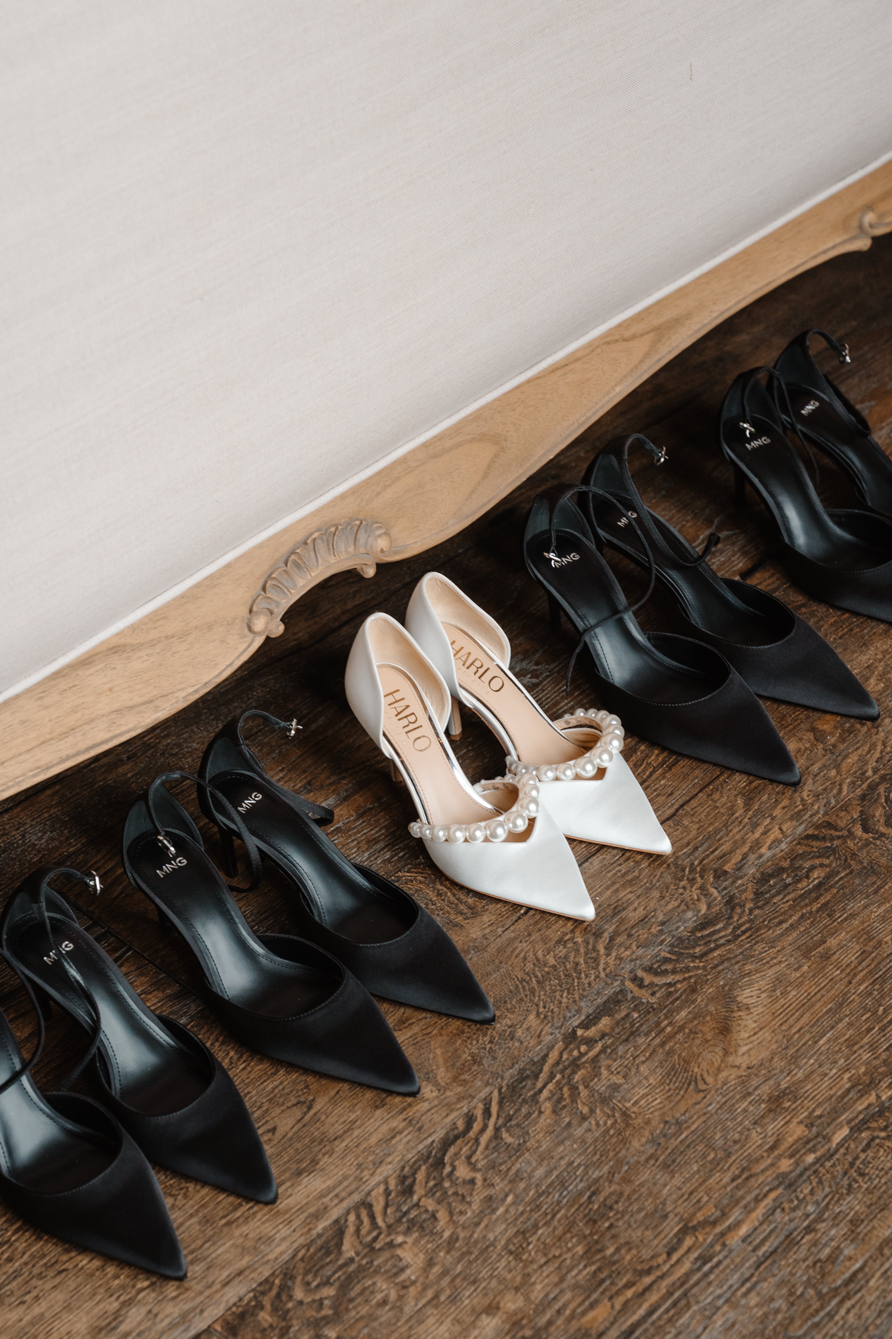 Emma - D'Orsay Pointed Toe High Heels with Pearl Strap - Soft White