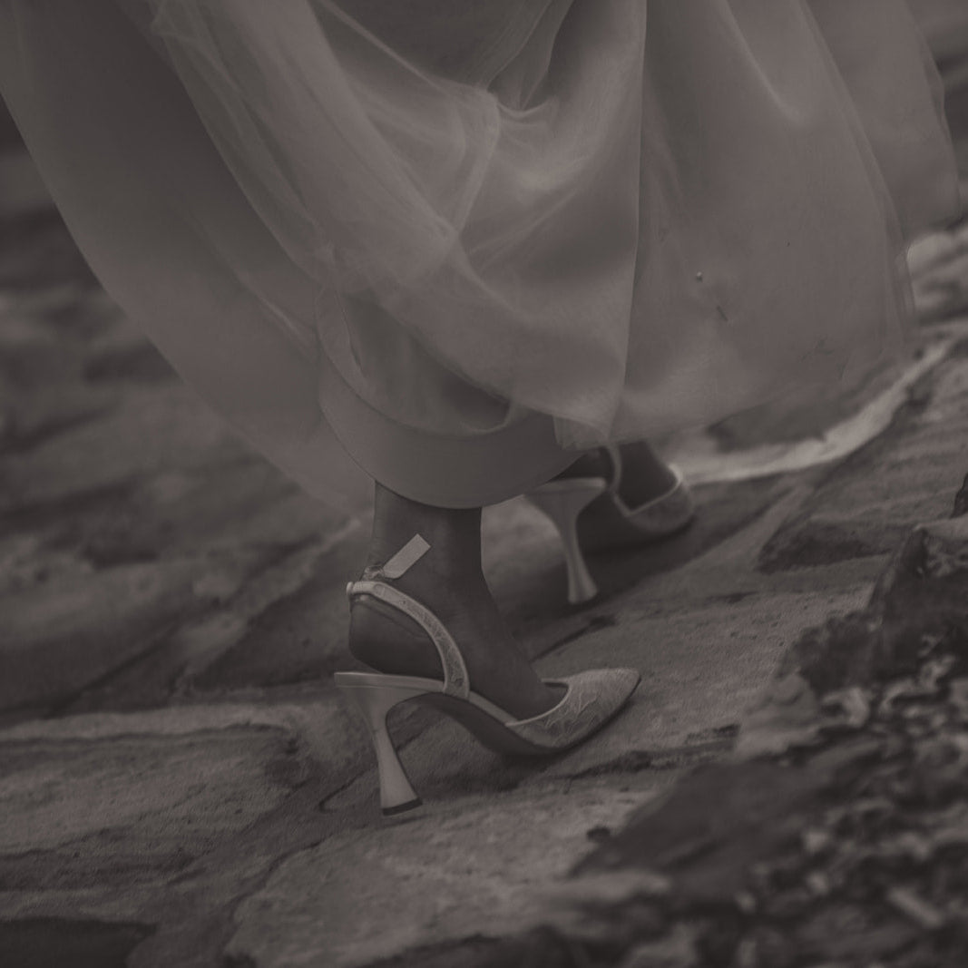 Gigi Lace - Bridal Slingback Fluted Heels - Soft White