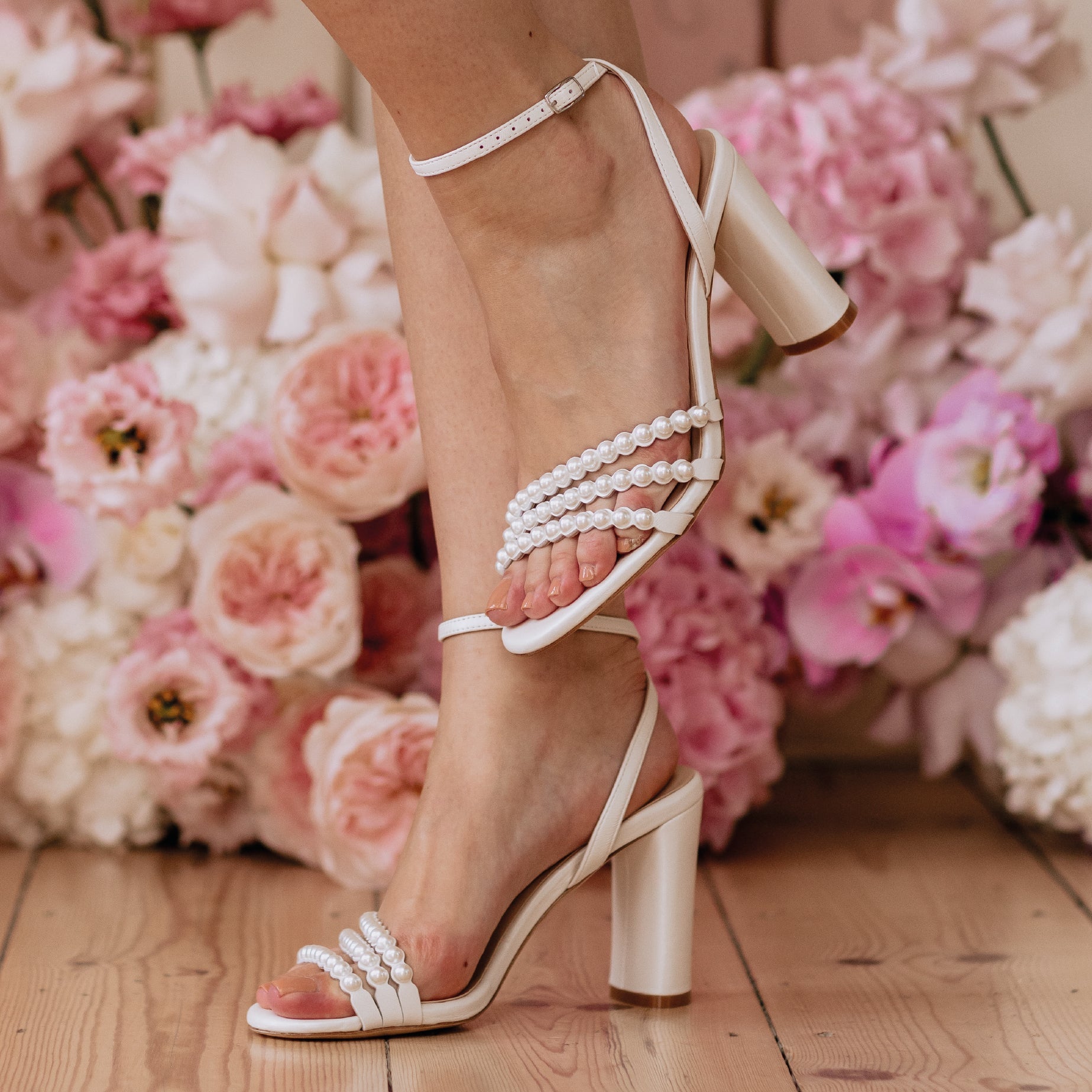 Libby - Ivory Pearl Embellished Bridal Block Heel - Size 8 Only