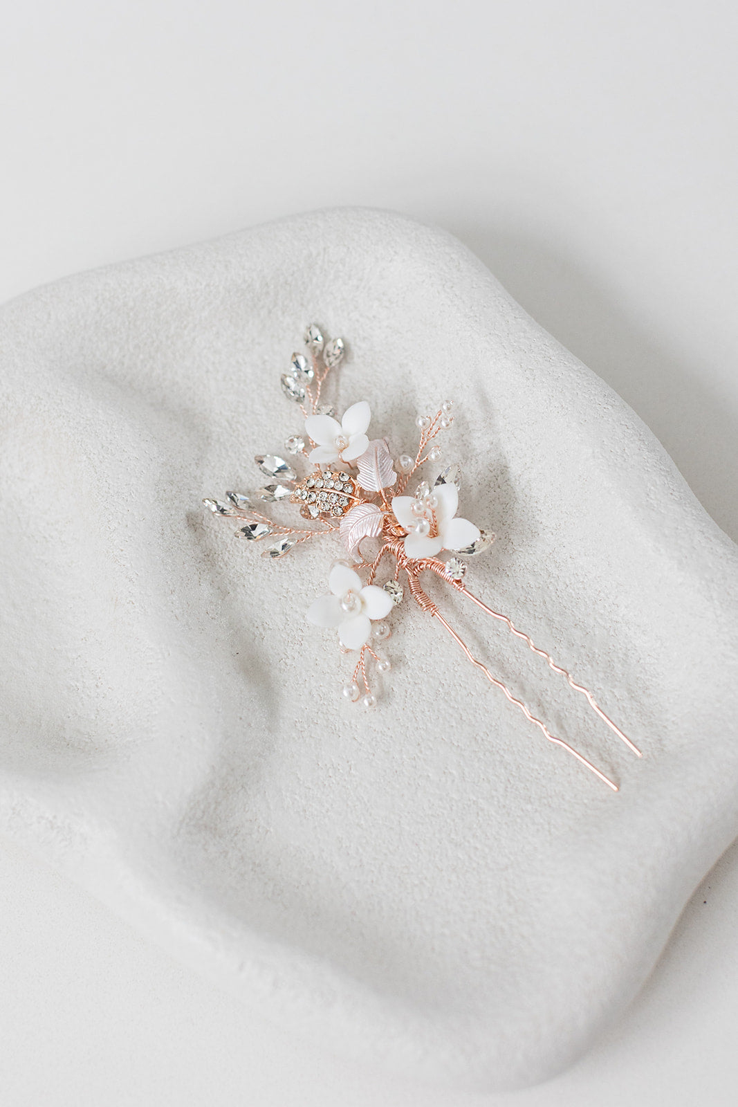 Buy Lana - Porcelain Flower, Crystal & Pearl Bridal Hair Pin online | The White Collection Australia