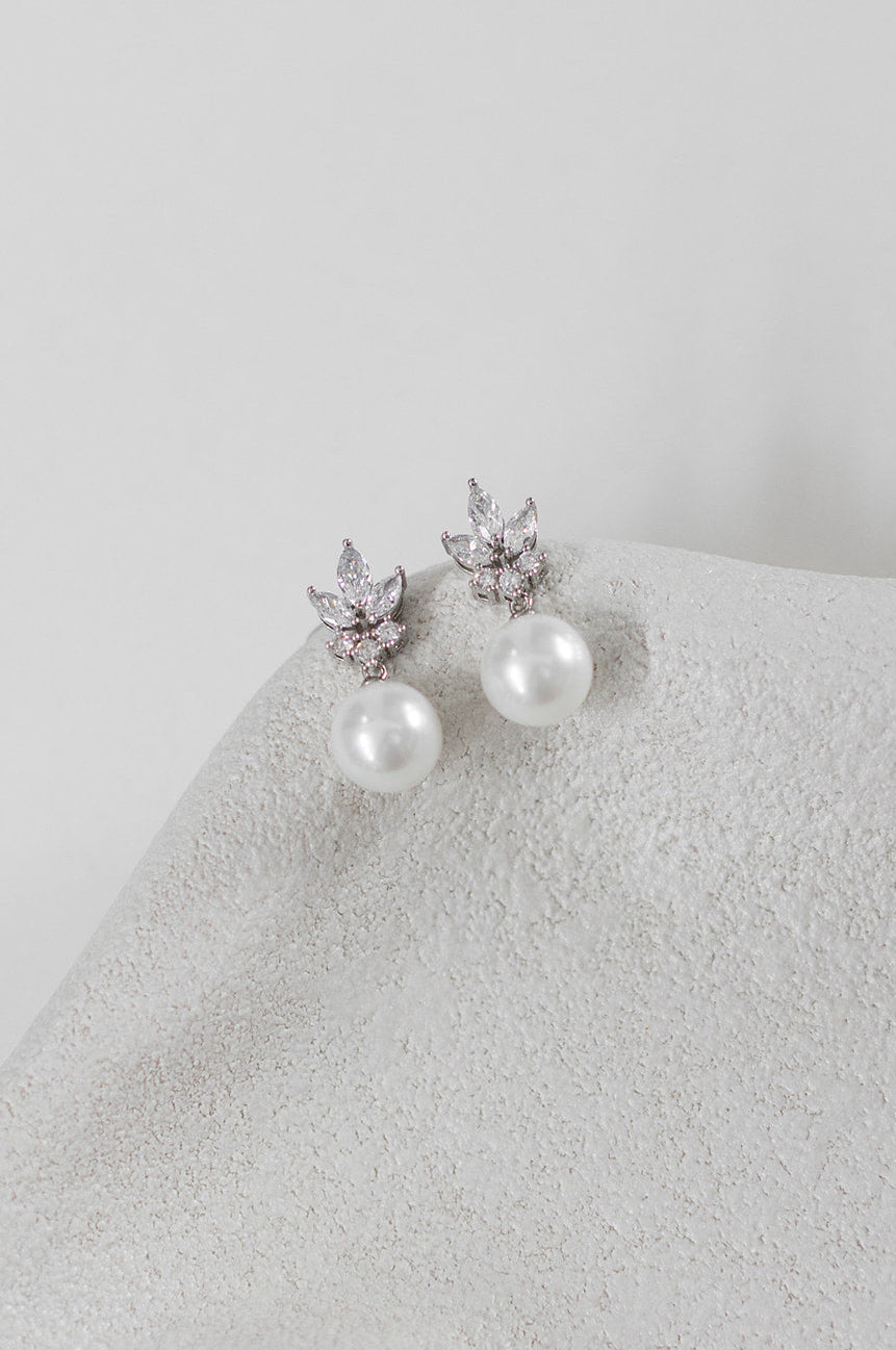 Buy Leanna - Crystal and Pearl Drop Bridal Earrings online | The White Collection Australia
