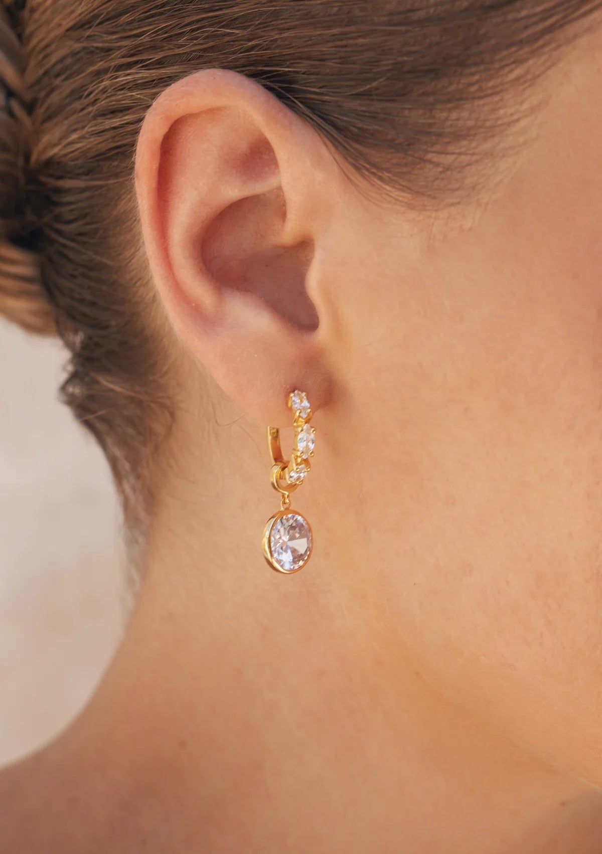 Buy Lola Knight - Lilah - Cubic Zirconia Huggie Earrings with Charm - 18K Gold online | The White Collection Australia