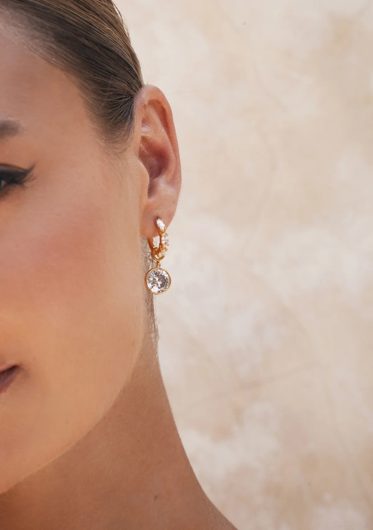 Lola Knight - Lilah - Cubic Zirconia Huggie Earrings with Charm - 18K Gold