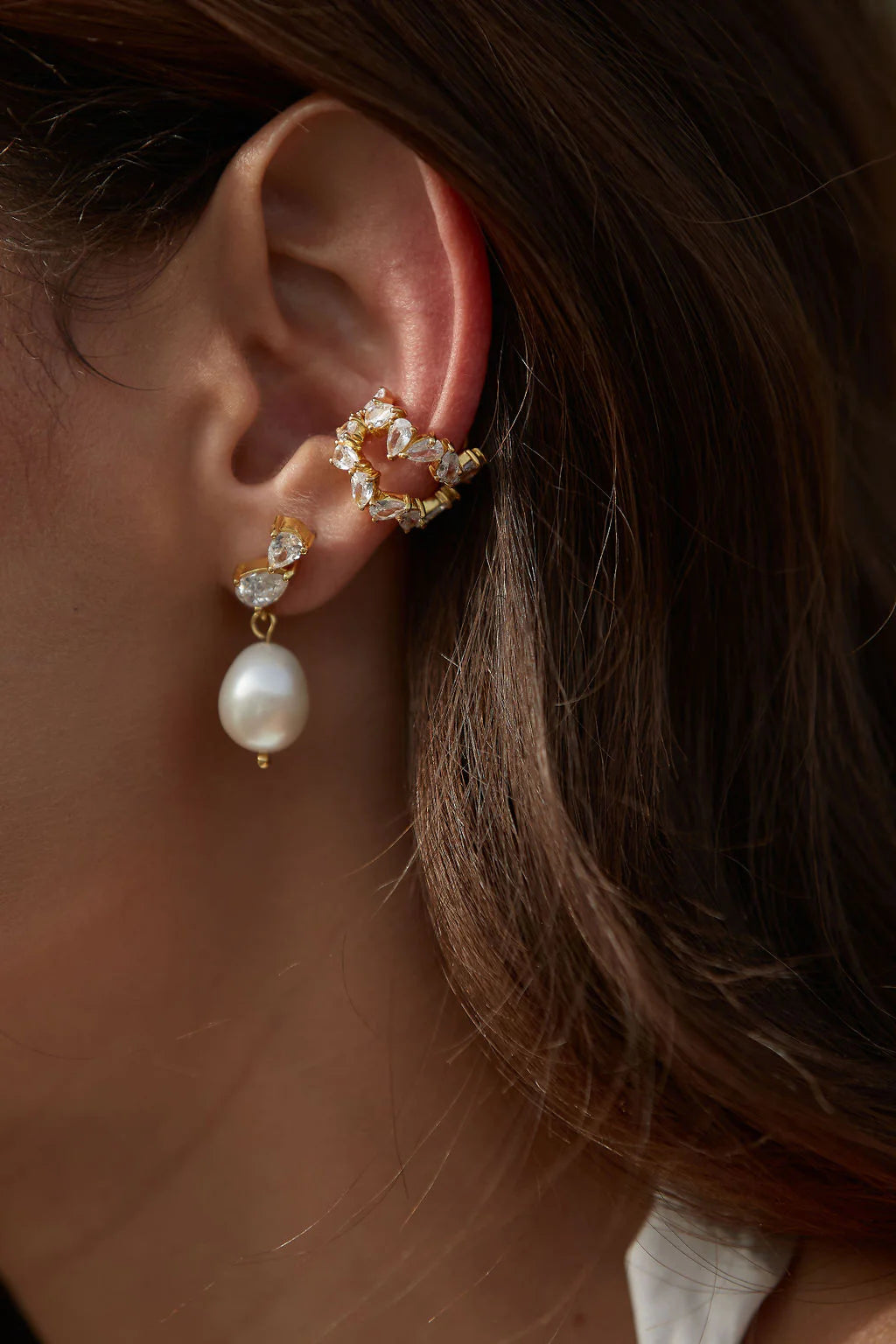 Buy Lola Knight - Ines - Pear-Shaped Crystal and Pearl Earrings - 18K Gold online | The White Collection Australia