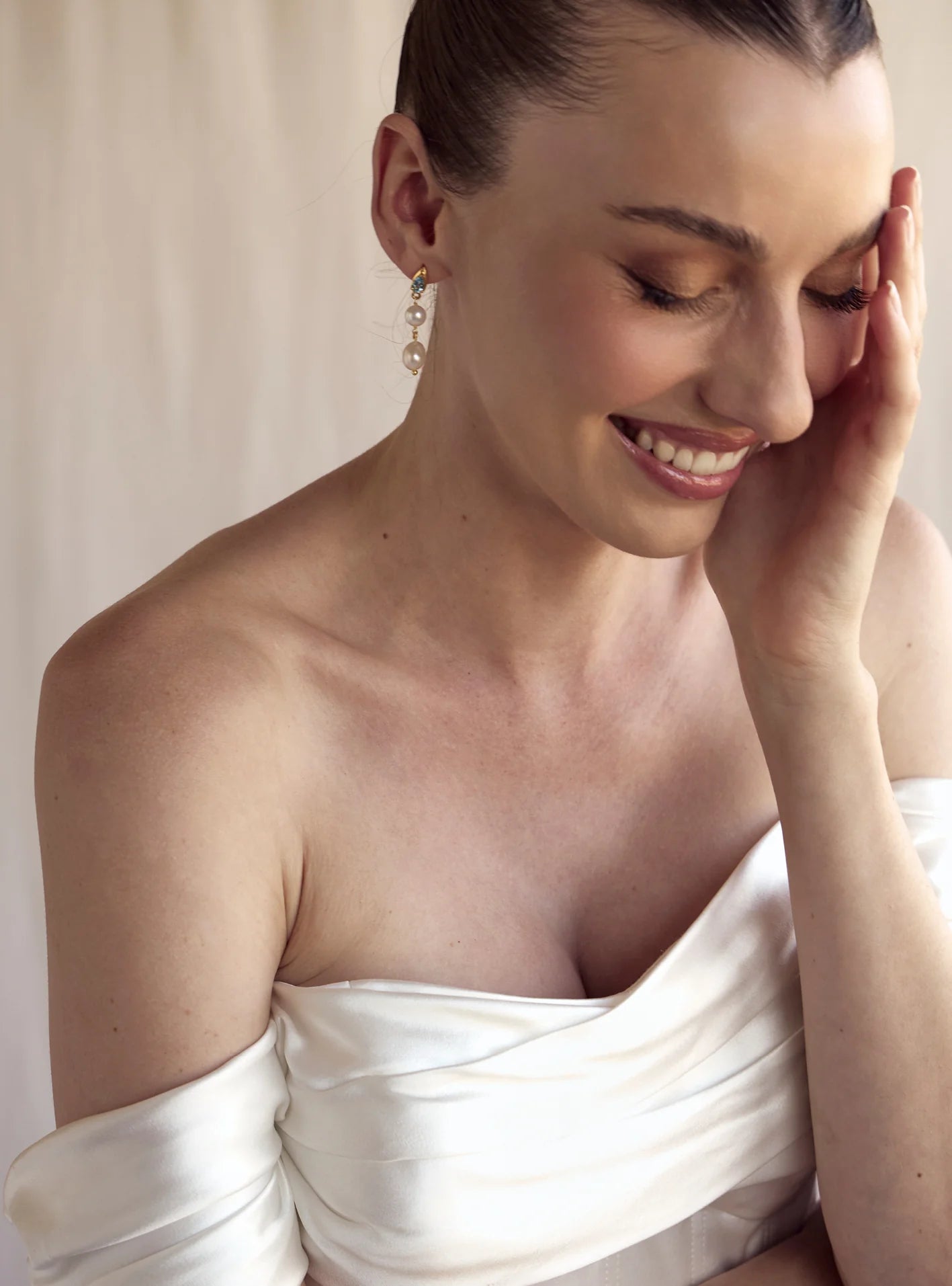 Lola Knight - Lulu - Blue Topaz Pearl & Crystal Drop Earrings - 18KT Gold