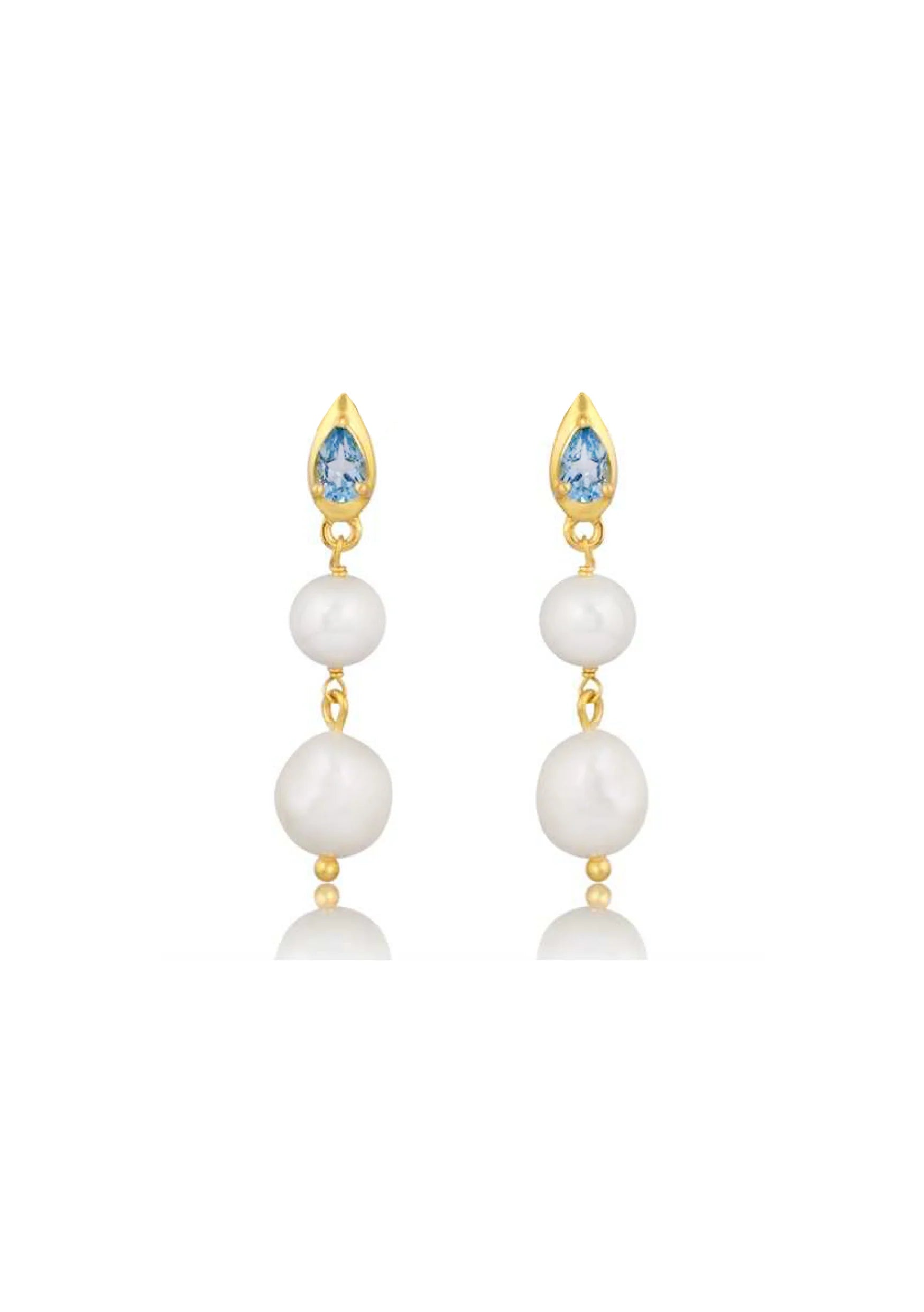 Lola Knight - Lulu - Blue Topaz Pearl & Crystal Drop Earrings - 18KT Gold