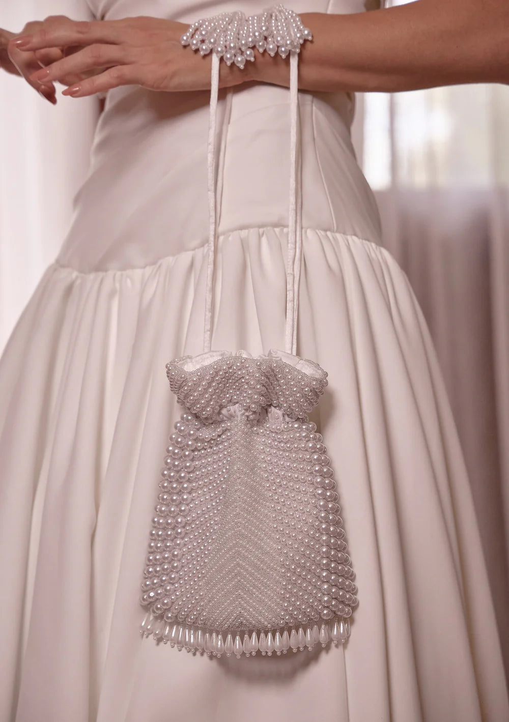Lola Knight - Maia White Pearl Bridal Bag
