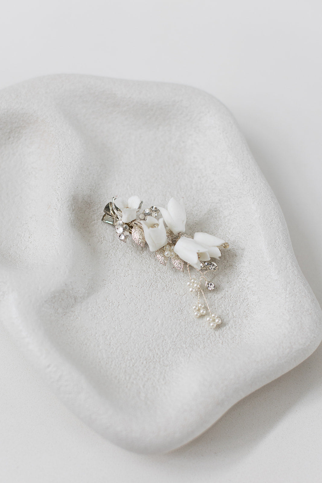 Buy Millicent - Dainty Porcelain Flower Pearl Bridal Hair Clip online | The White Collection Australia