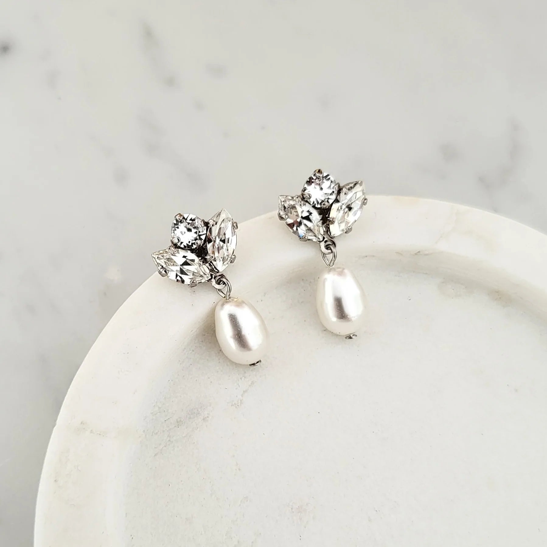Mariah Baroque Pearl - Swarovski Baroque Pearl & Crystal Drop Bridal Earrings - Rhodium Plated