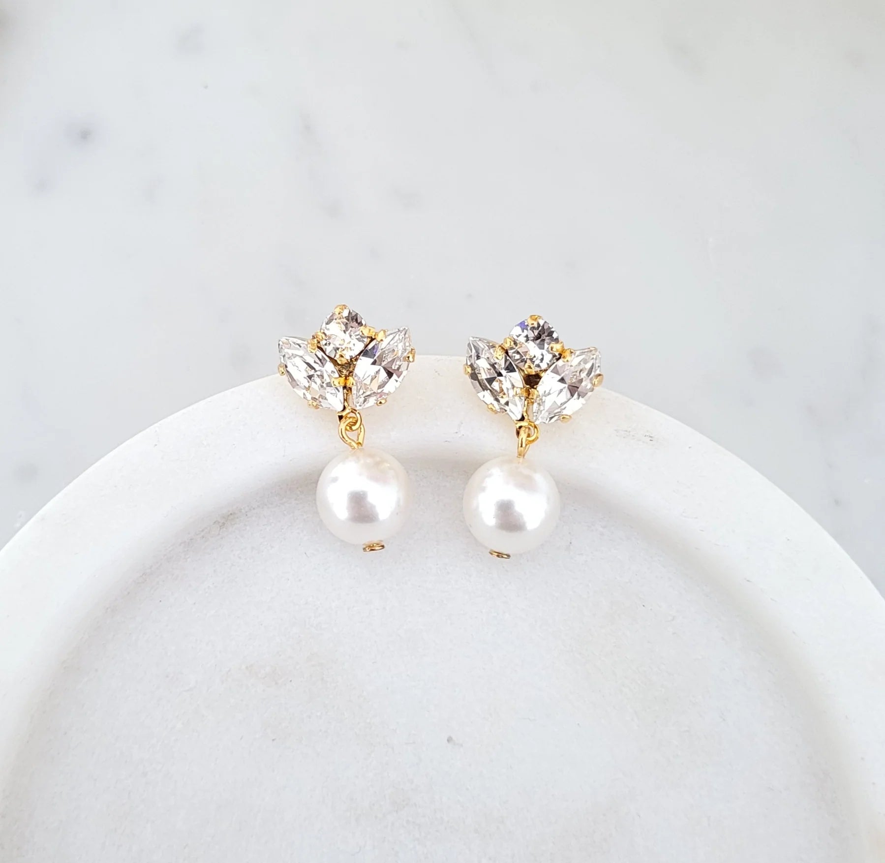 Mariah Pearl - Swarovski Pearl & Crystal Drop Bridal Earrings - Gold Plated