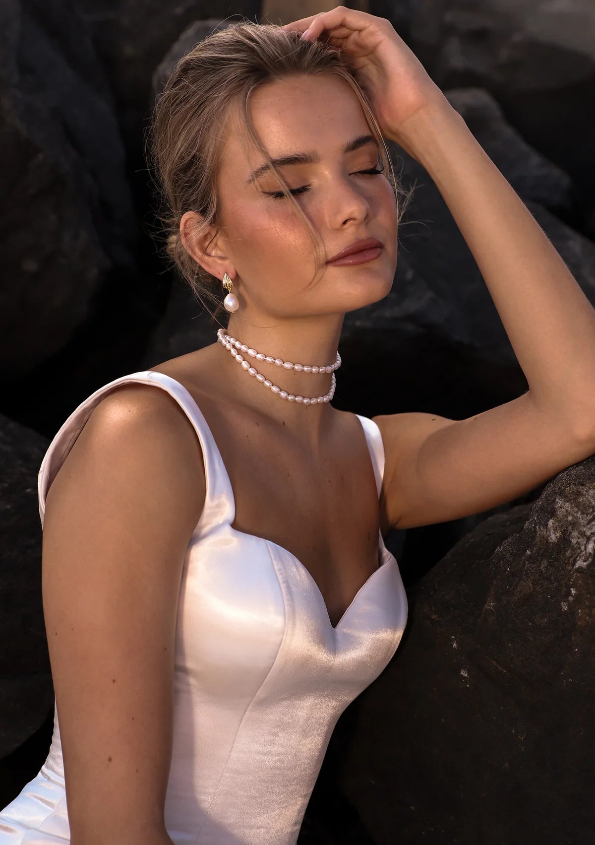 Buy Lola Knight - Marinda - Freshwater Pearl Drop Earrings - 18ct Gold online | The White Collection Australia