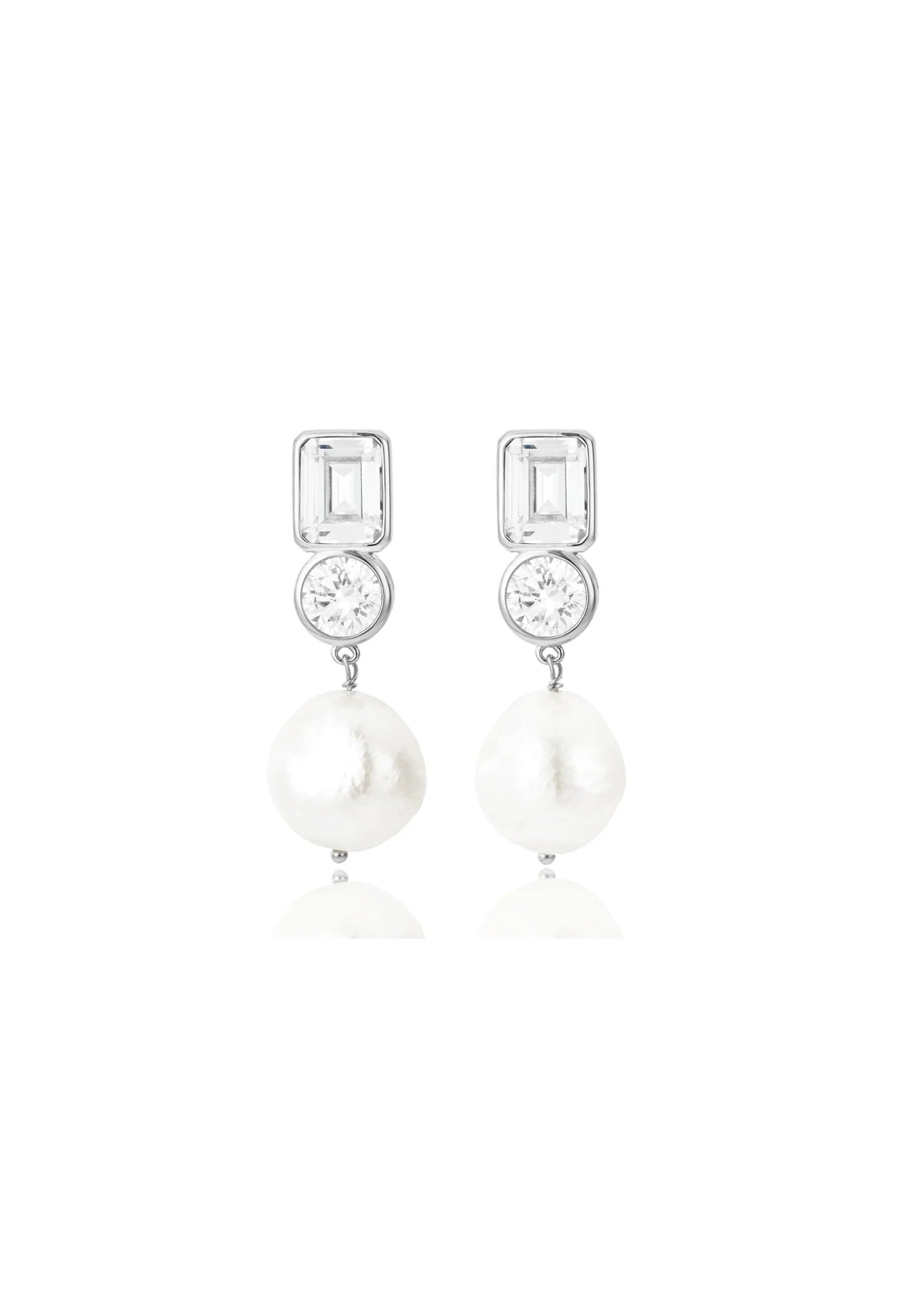 Lola Knight - Millie - Crystal & Pearl Bridal Drop Earrings - Silver