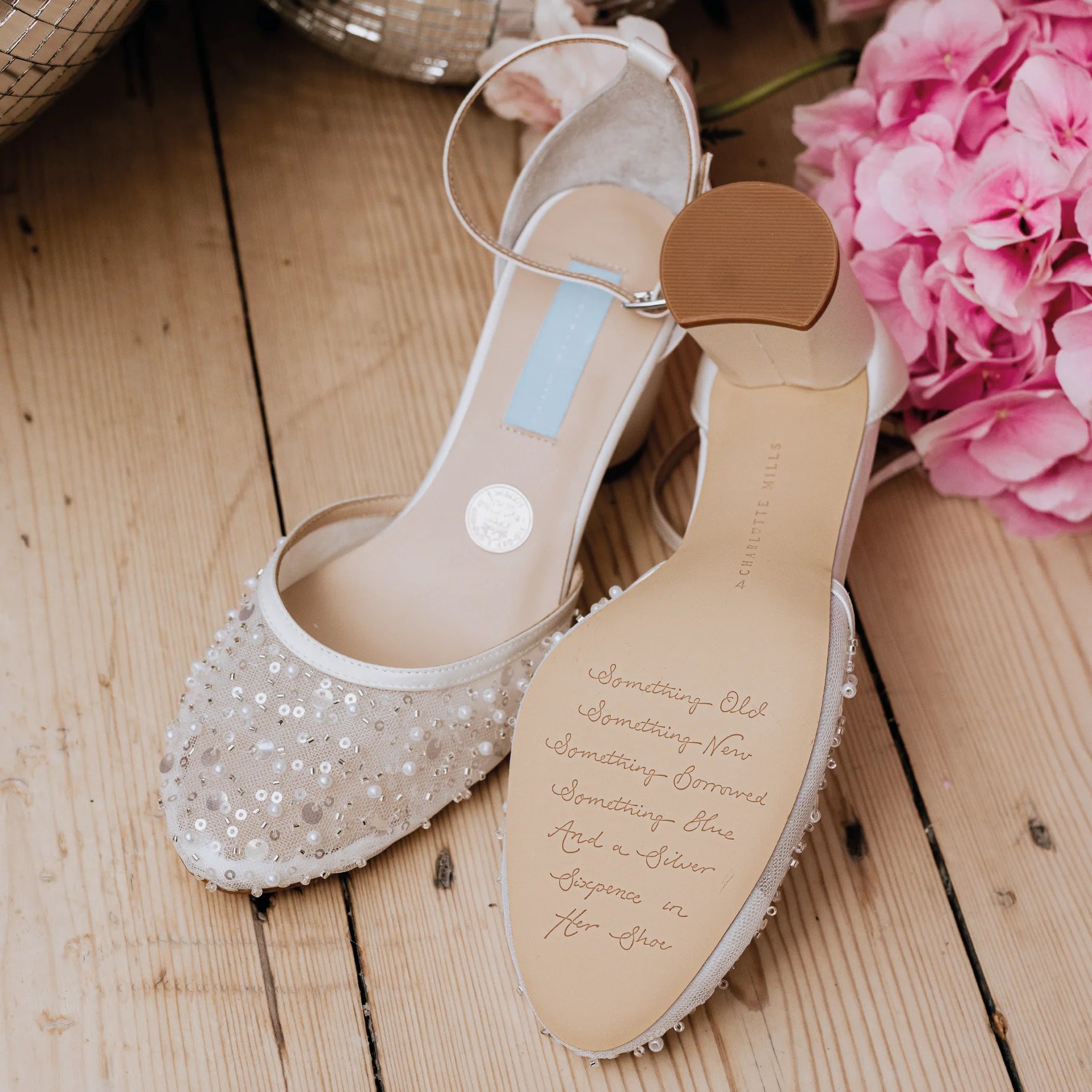 Nori - Beaded Pearl Closed Toe Low Bridal Block Heels - Ivory - Size 6 Only