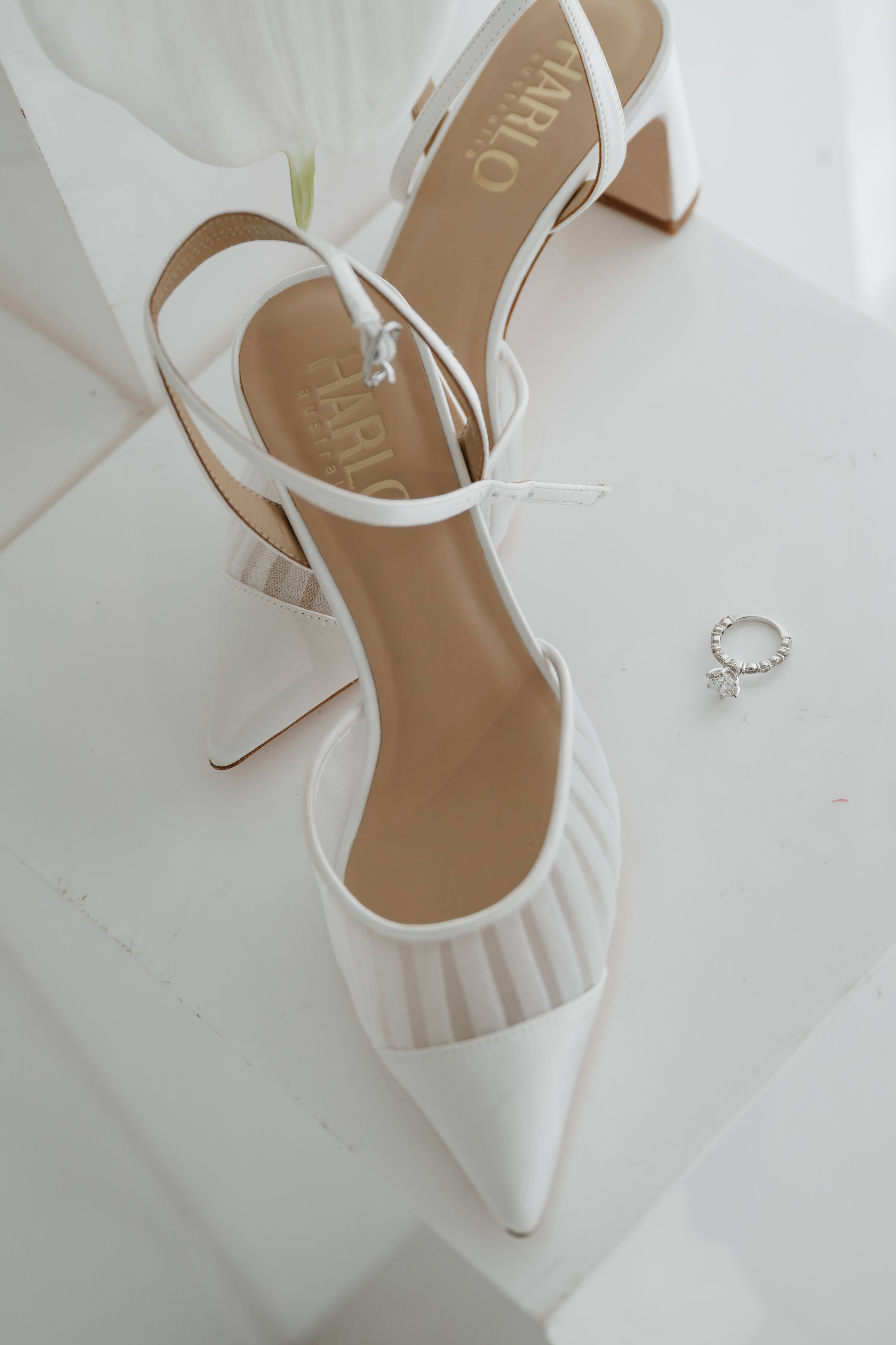 Farah - Tulle & Satin Pointed Toe Low Block Heel - Soft White