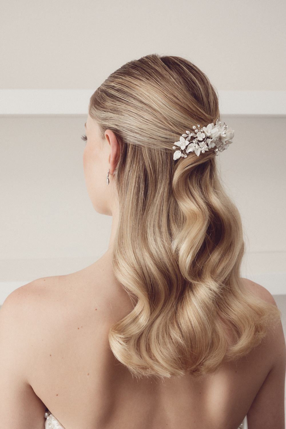 Buy Evangeline - Delicate Porcelain Floral & Crystal Pearl Bridal Hair Clip online | The White Collection Australia