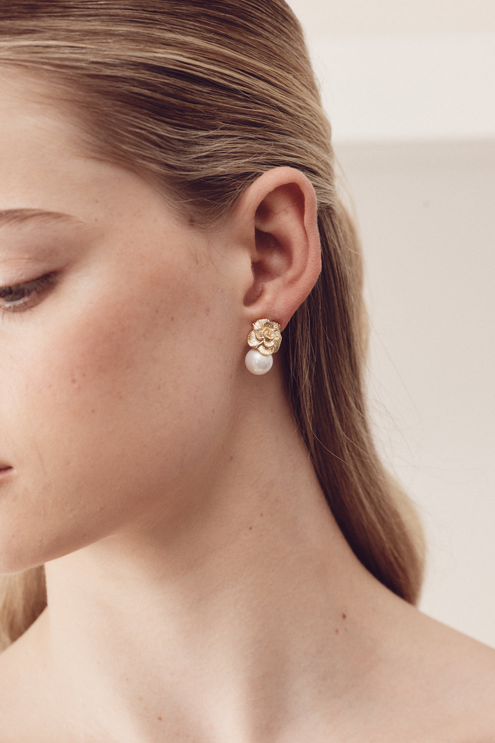 Buy Nicole - Flower Statement Pearl Clip On Gold Earrings online | The White Collection Australia